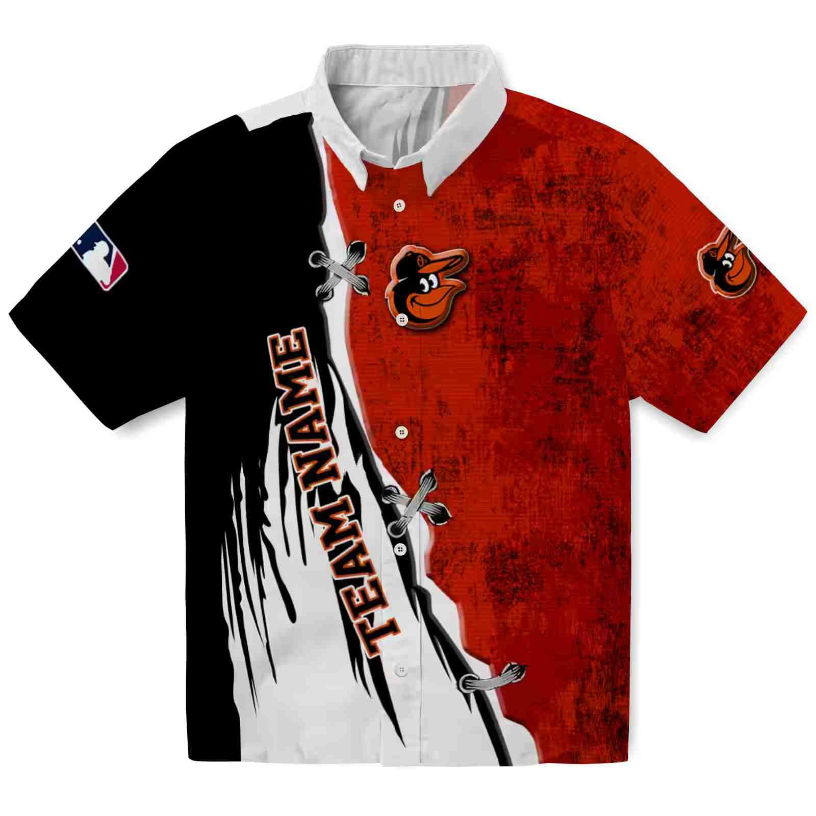 Personalized Baltimore Orioles Edgy Streaks Orange White Hawaiian Shirt