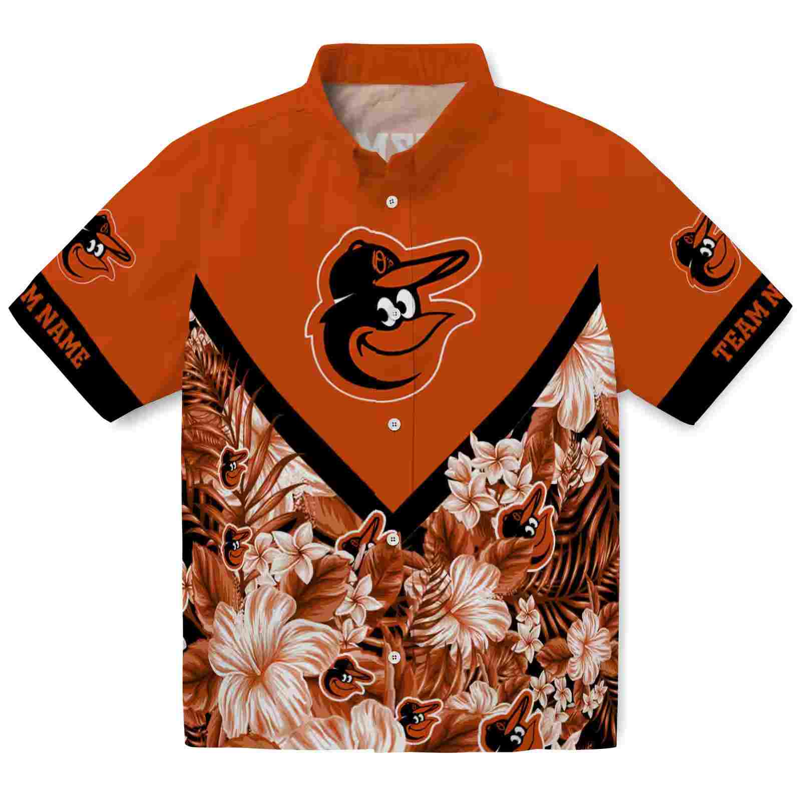 Personalized Baltimore Orioles Floral Chevron Orange Hawaiian Shirt