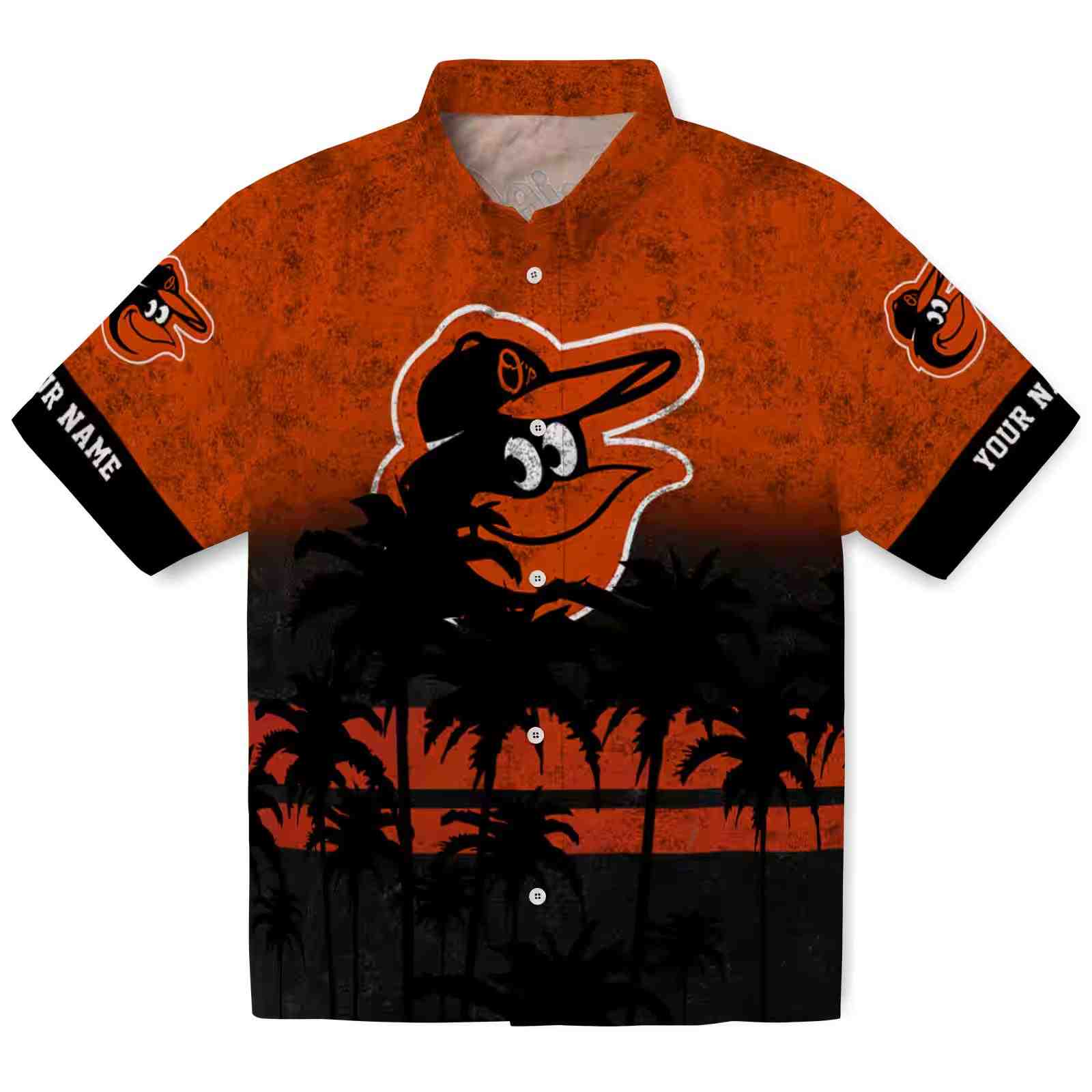 Personalized Baltimore Orioles Sunset Pattern Orange Black Hawaiian Shirt