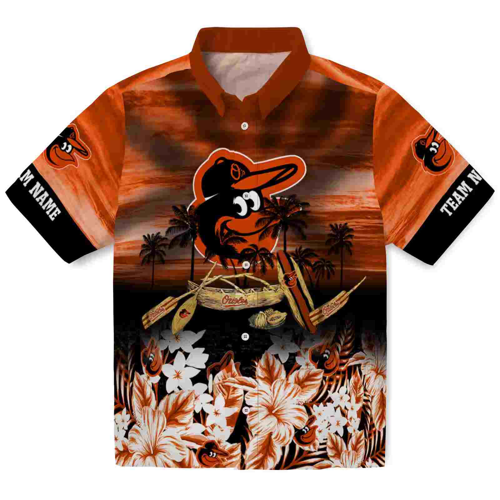 Personalized Baltimore Orioles Tropical Canoe Orange Hawaiian Shirt