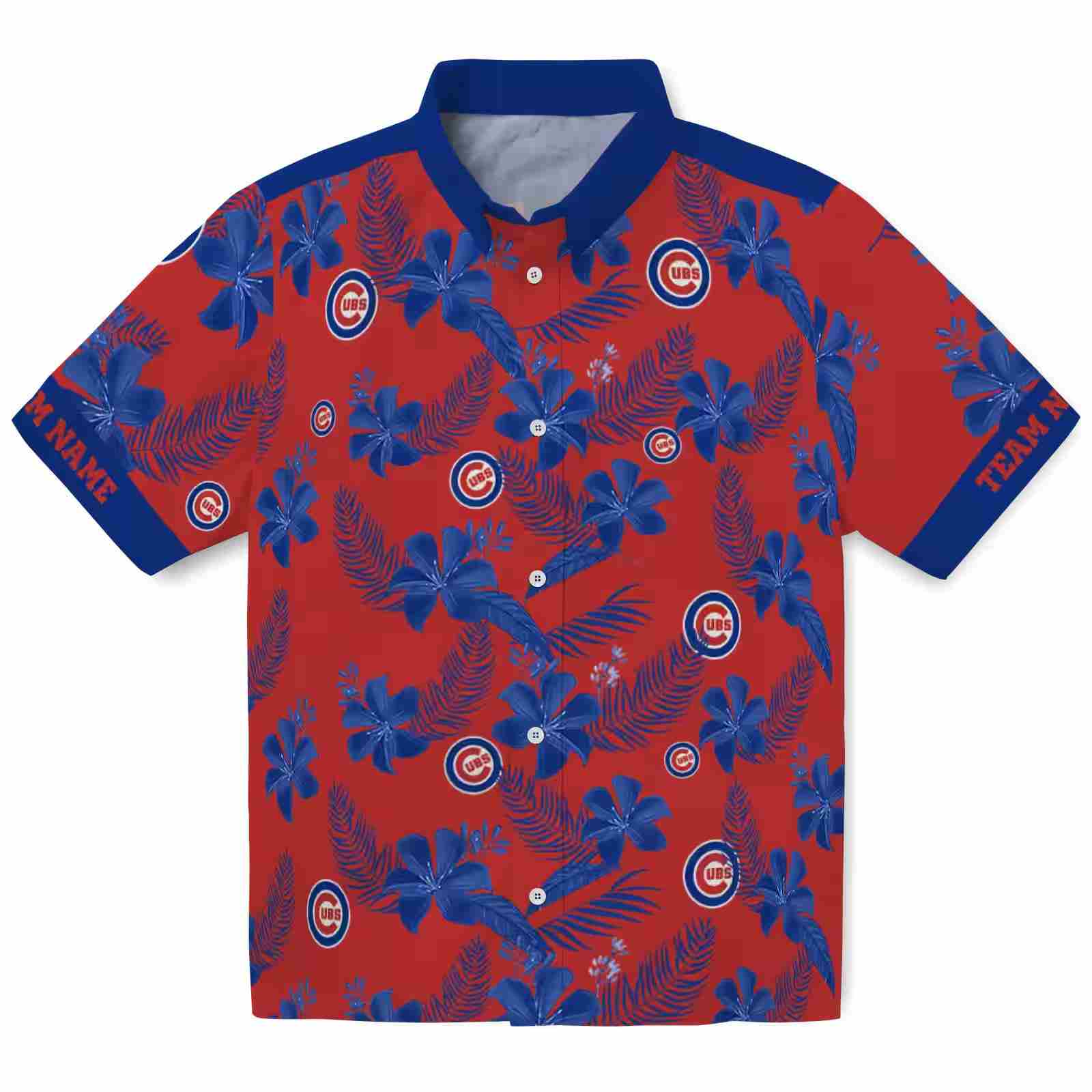 Personalized Chicago Cubs Botanical Print Red Hawaiian Shirt