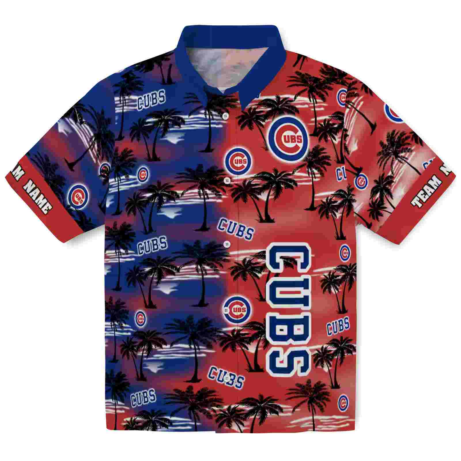 Personalized Chicago Cubs Palm Silhouettes Blue Hawaiian Shirt