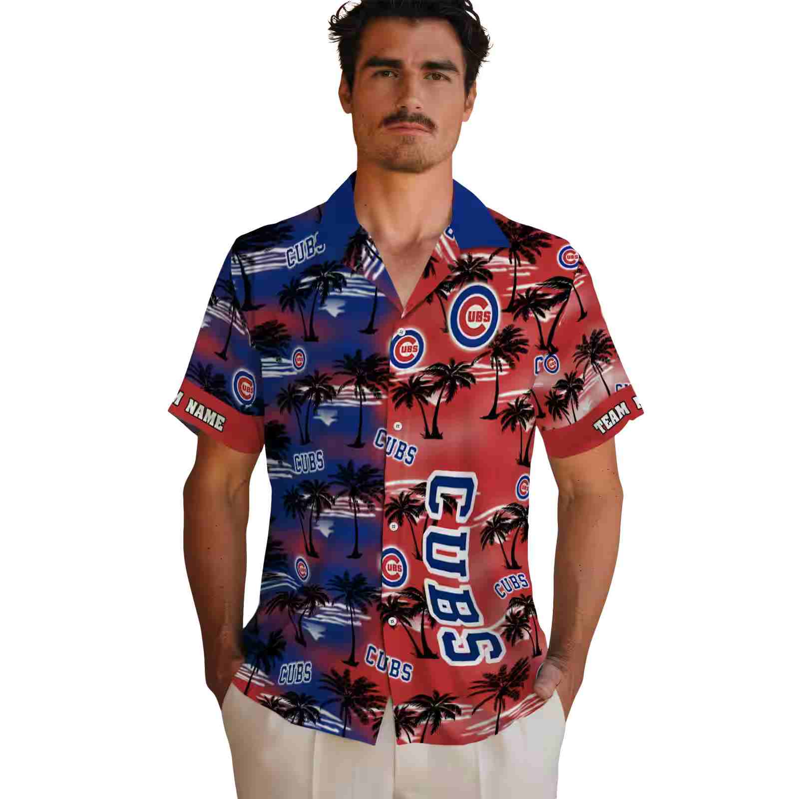 personalized chicago cubs palm silhouettes blue hawaiian shirt fashion forward