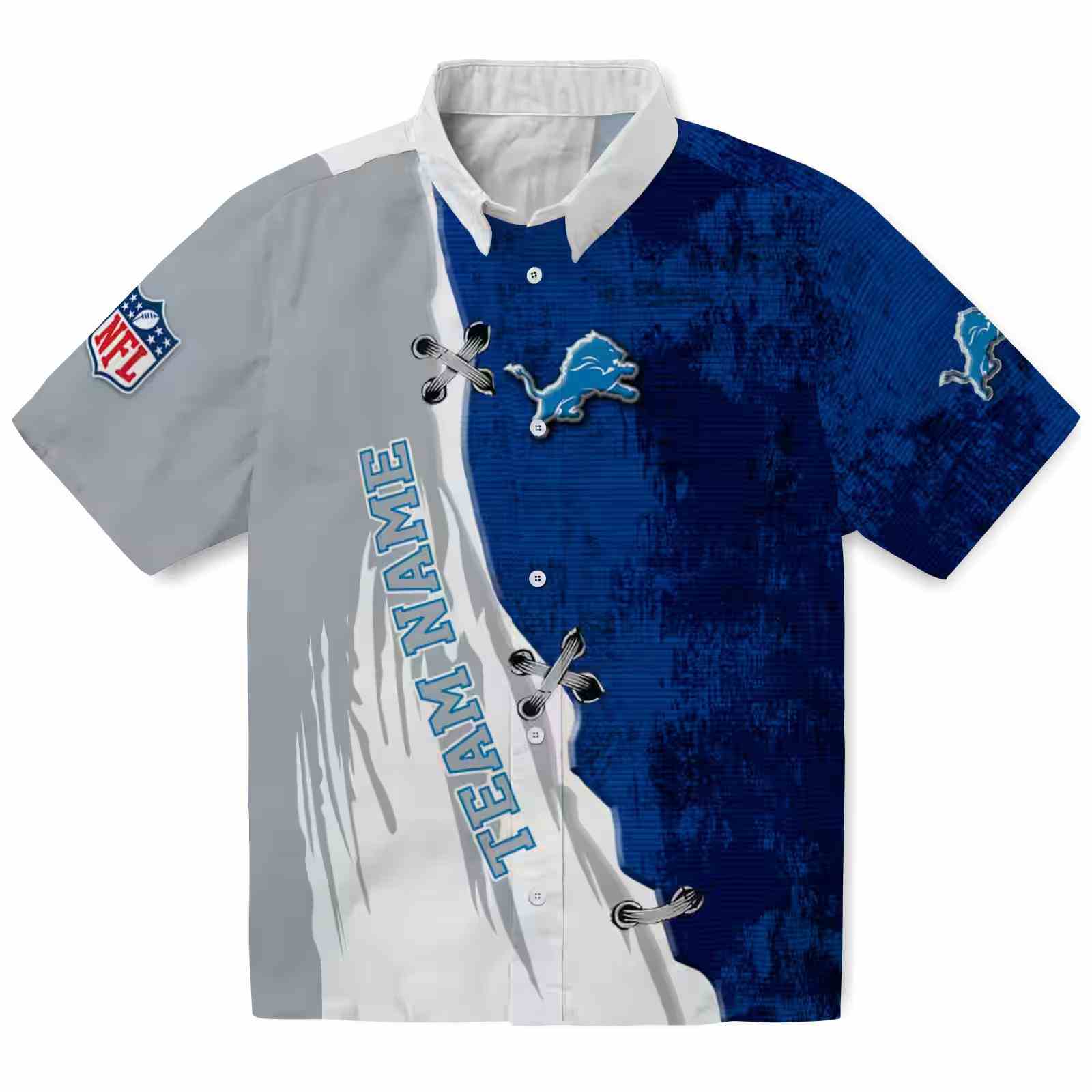 Personalized Detroit Lions Edgy Streaks Blue White Hawaiian Shirt