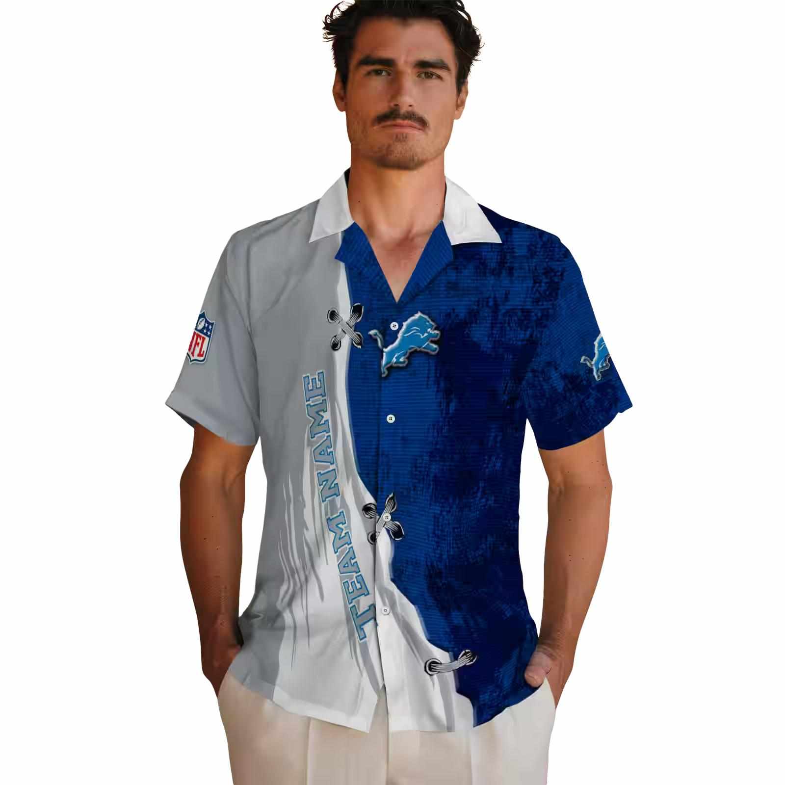 personalized detroit lions edgy streaks blue white hawaiian shirt fashion forward