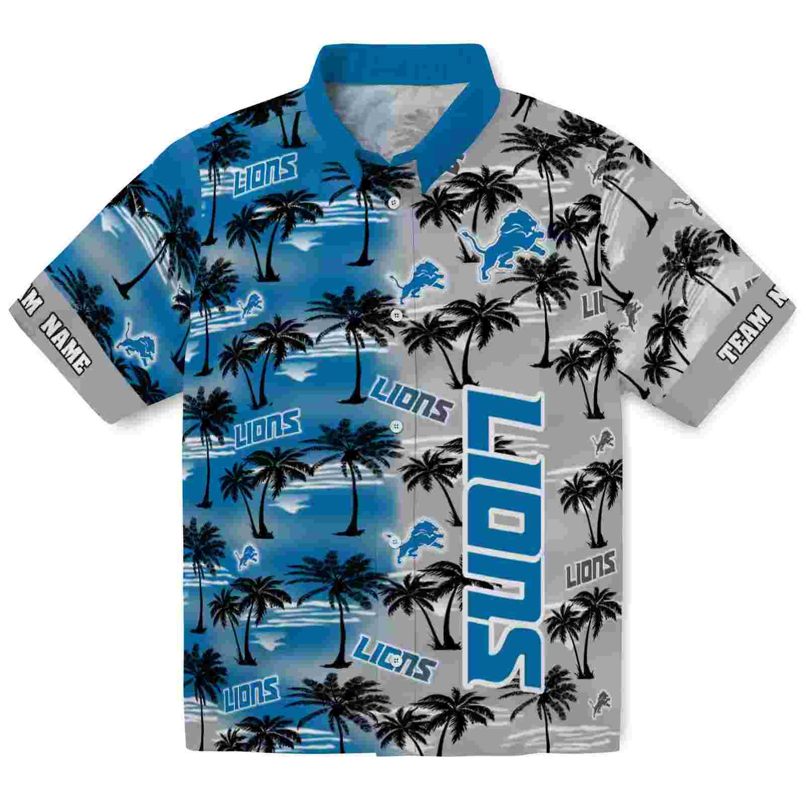 Personalized Detroit Lions Palm Silhouettes Blue Hawaiian Shirt