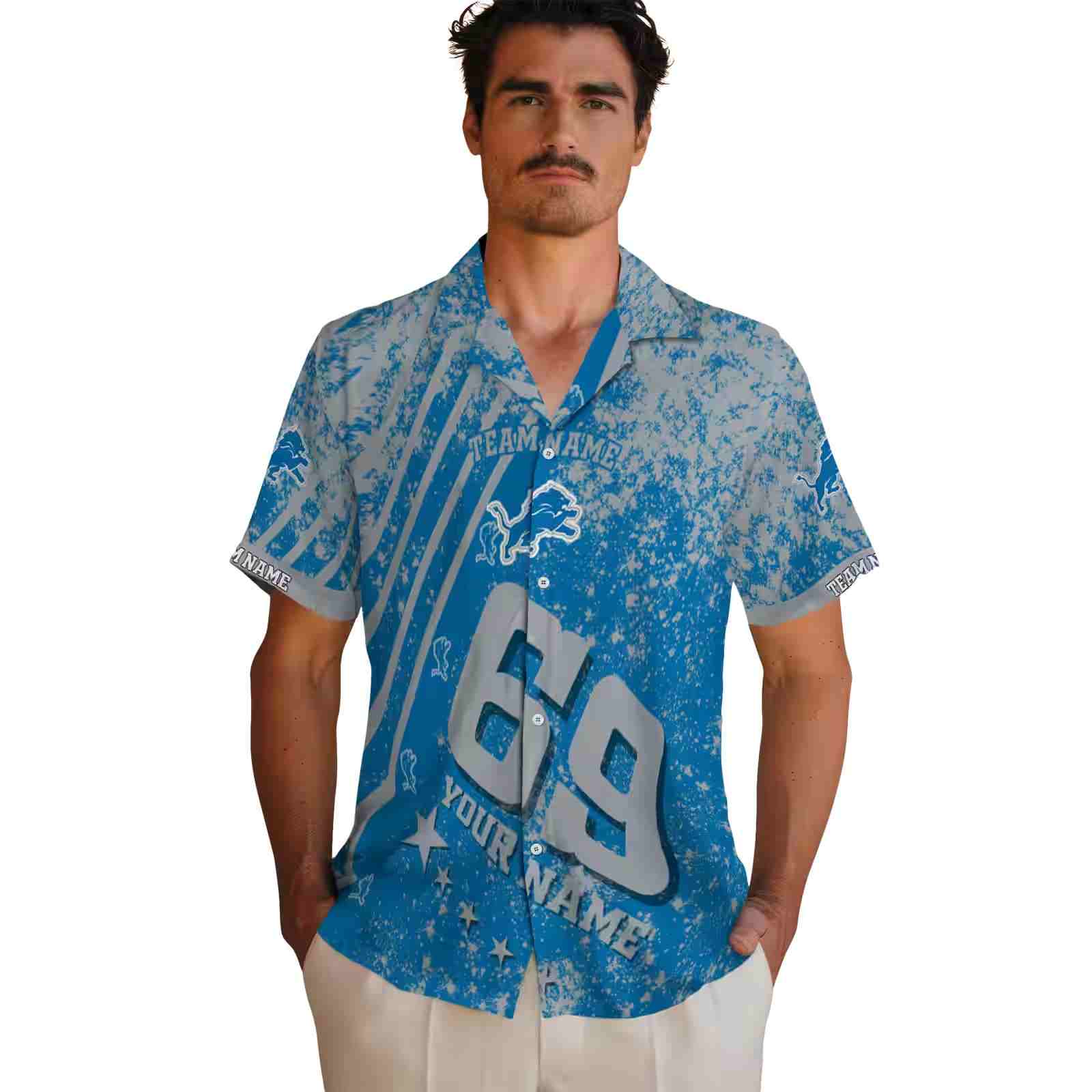 personalized detroit lions star stripes blue hawaiian shirt fashion forward