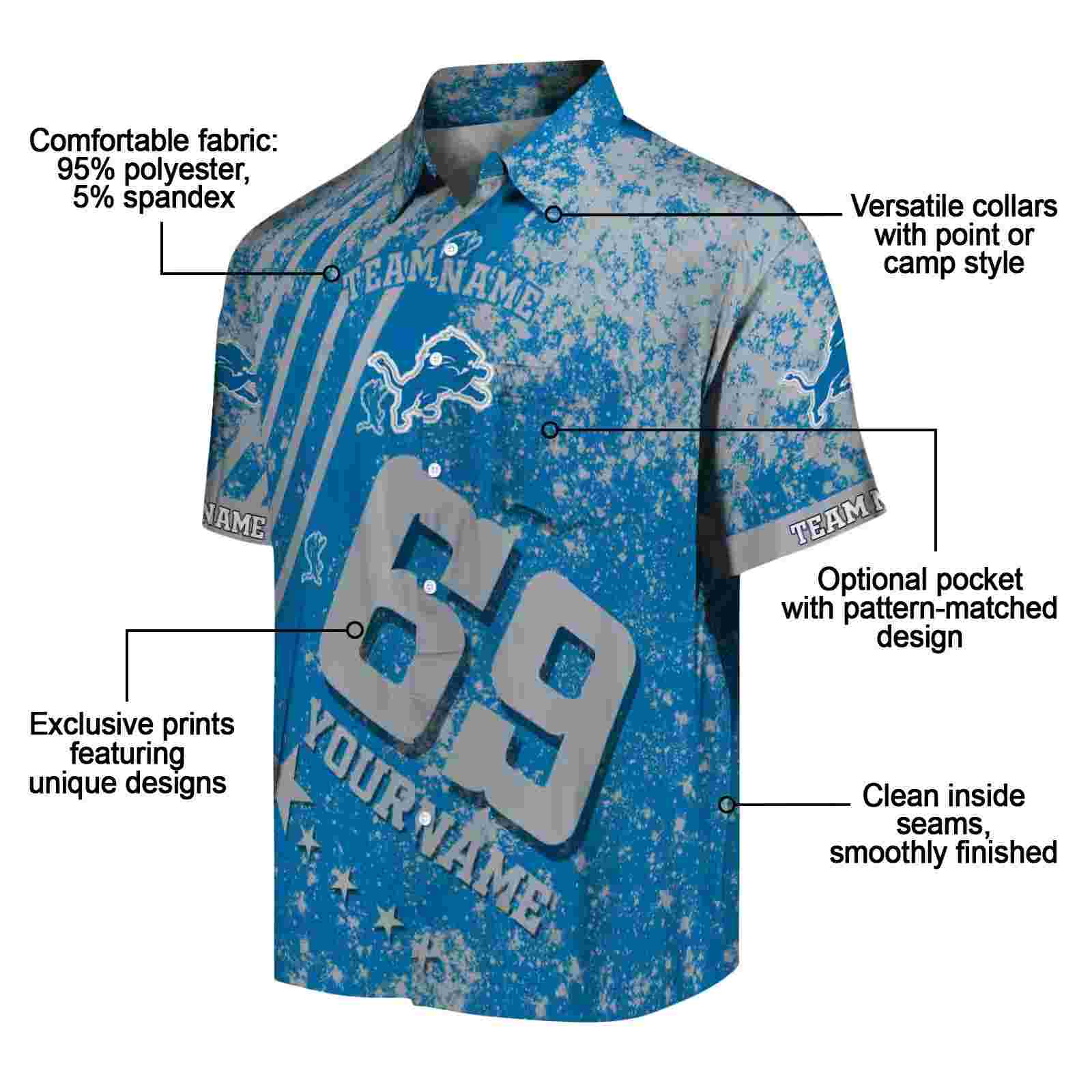 personalized detroit lions star stripes blue hawaiian shirt new arrival