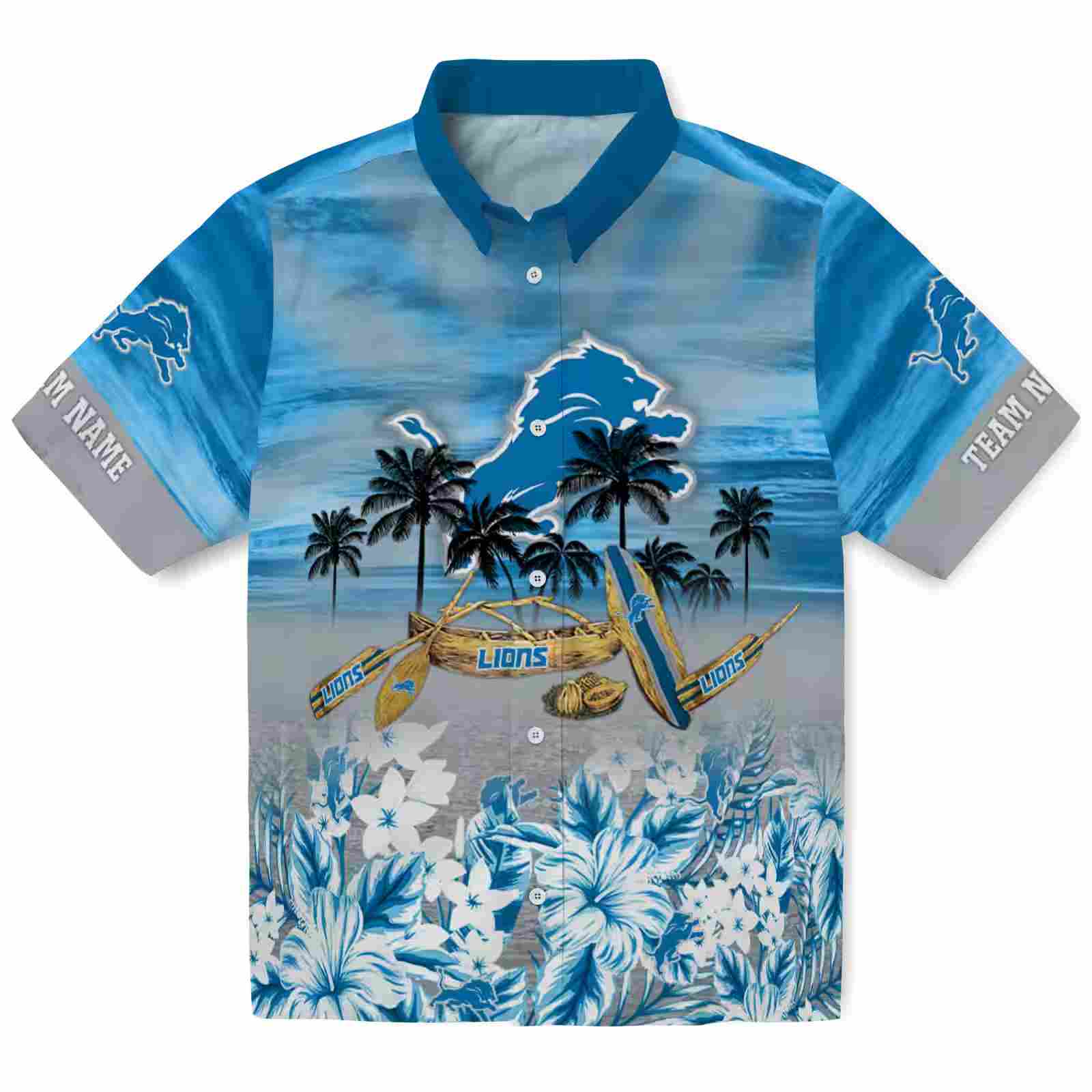 Personalized Detroit Lions Tropical Canoe Blue Hawaiian Shirt