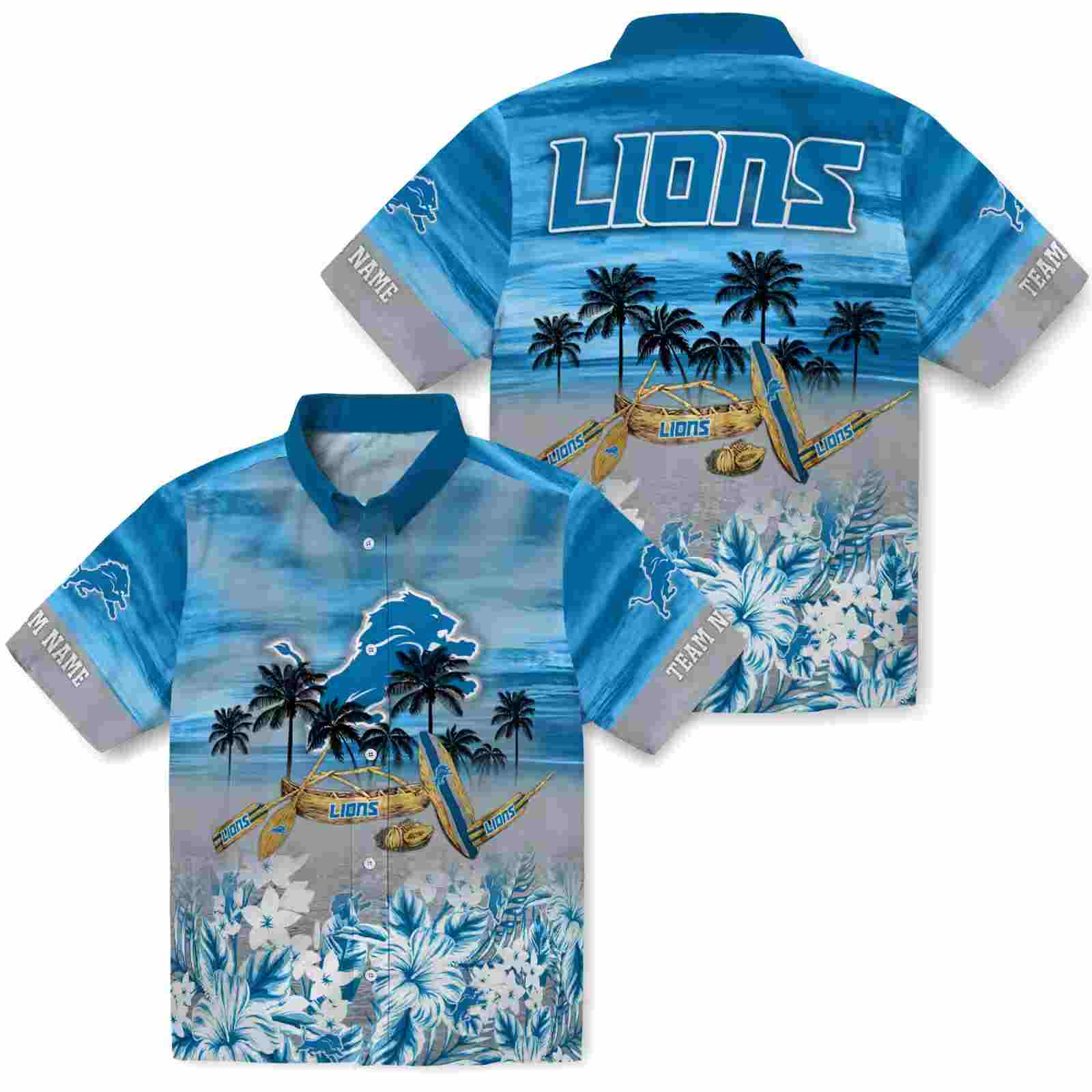 personalized detroit lions tropical canoe blue hawaiian shirt high quality