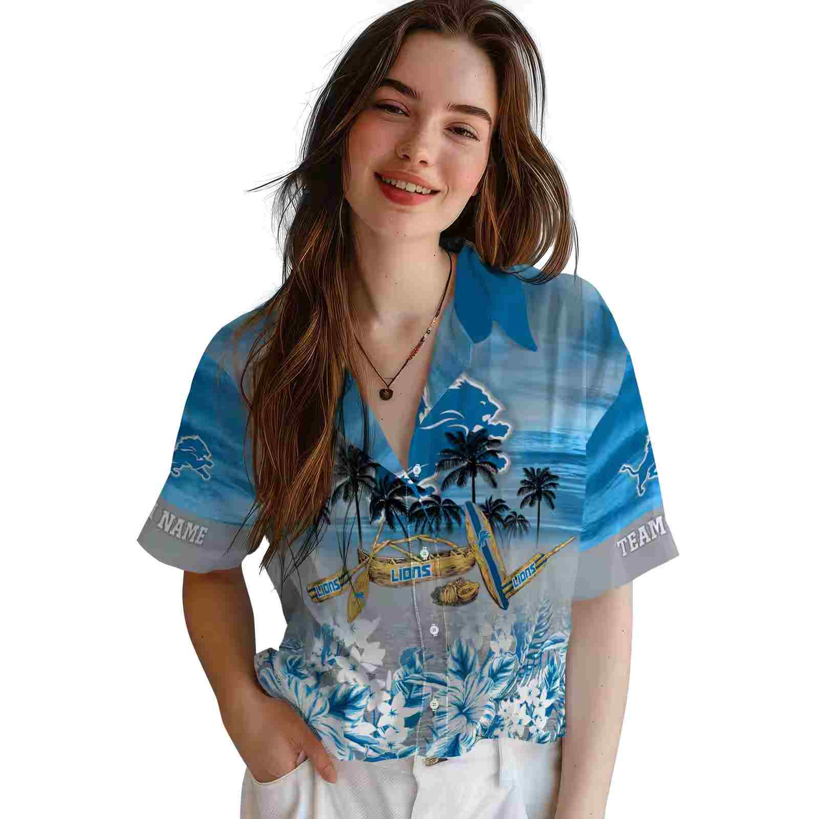 personalized detroit lions tropical canoe blue hawaiian shirt latest model