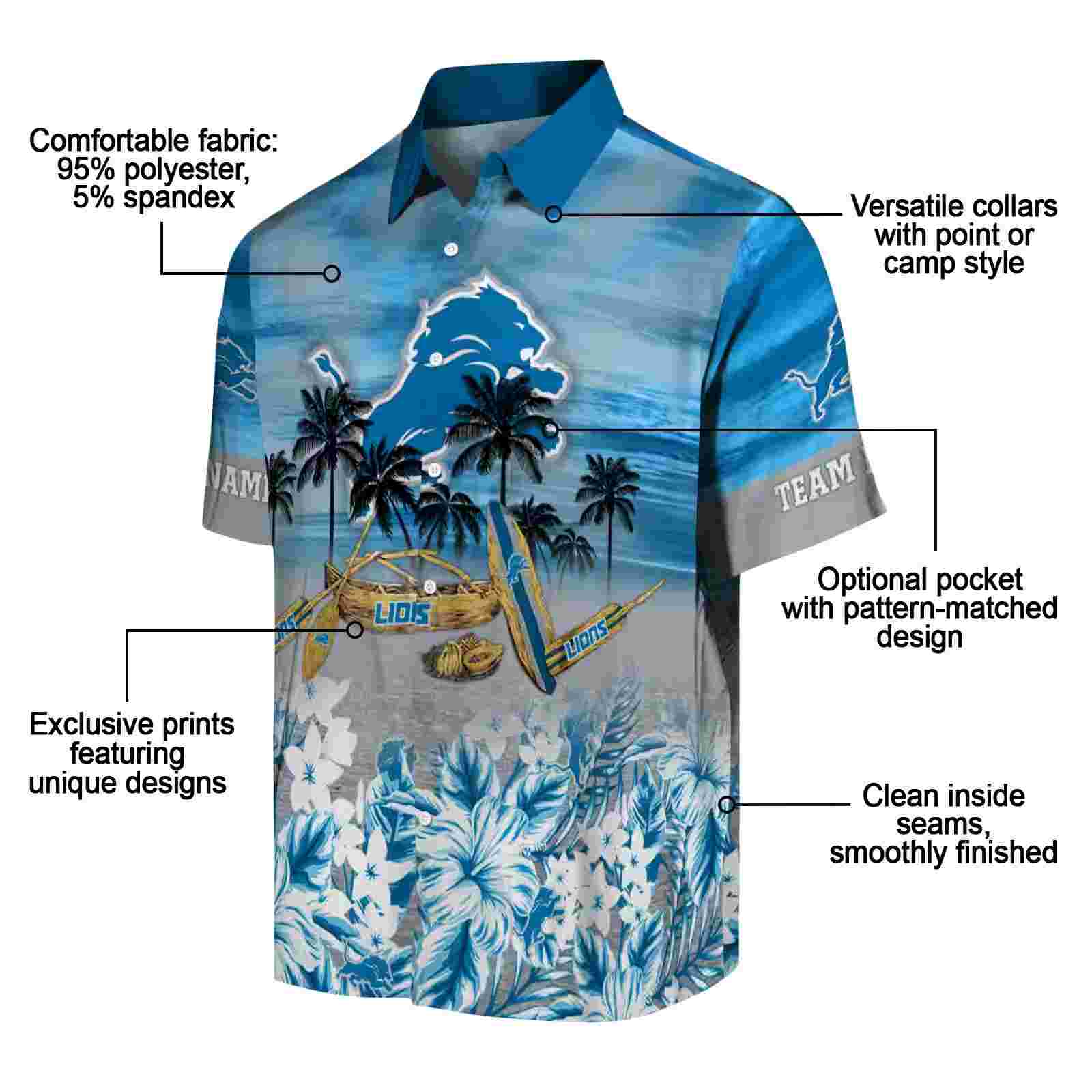 personalized detroit lions tropical canoe blue hawaiian shirt new arrival