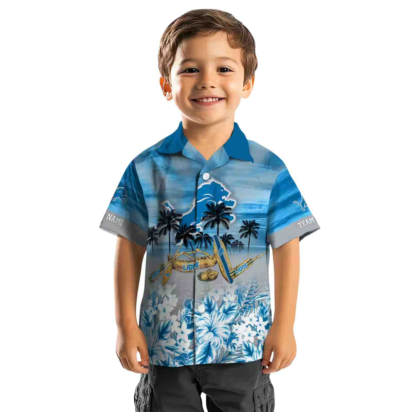 personalized detroit lions tropical canoe blue hawaiian shirt top rated