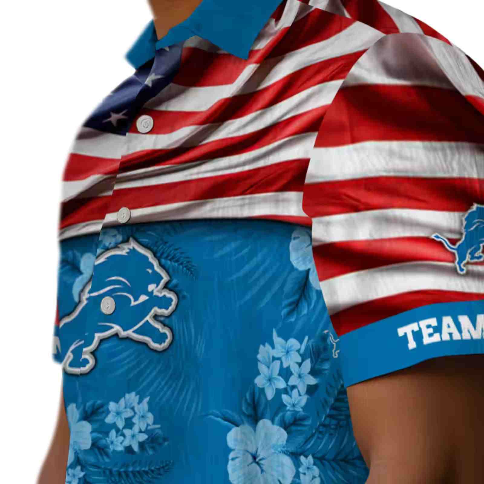 personalized detroit lions us flag hibiscus blue hawaiian shirt trendy