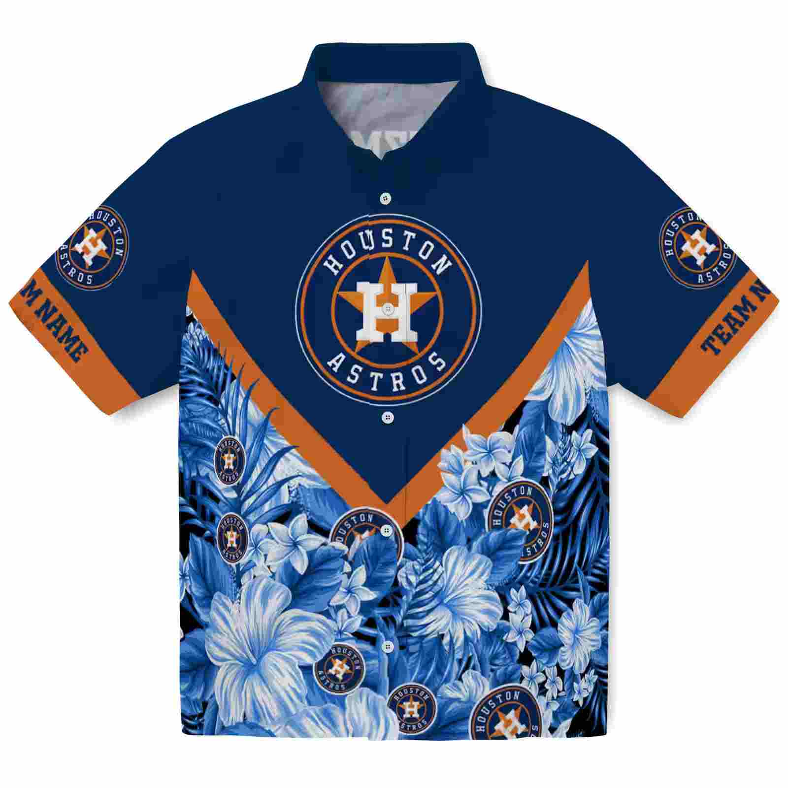 Personalized Houston Astros Floral Chevron Blue Hawaiian Shirt