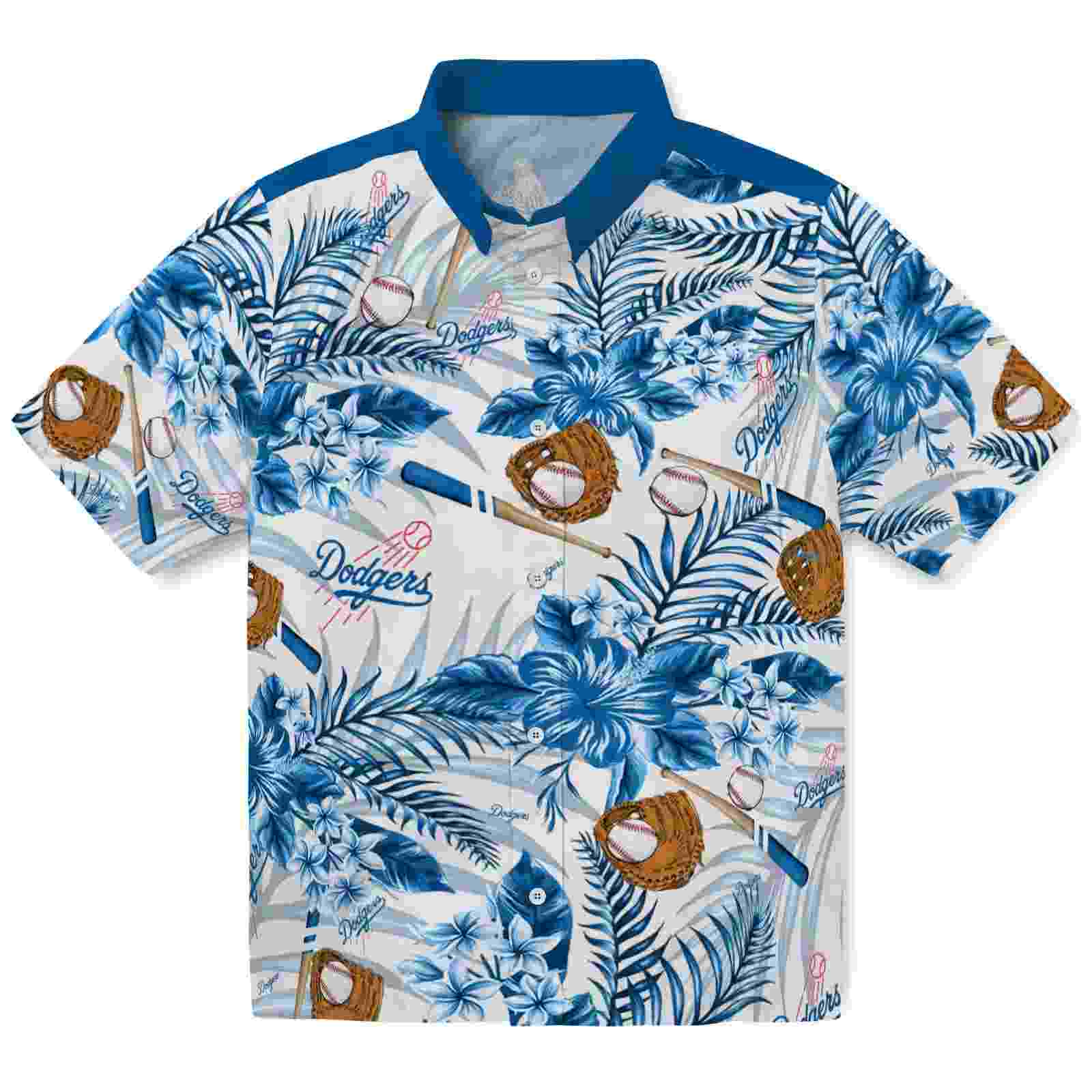 Personalized Los Angeles Dodgers Floral Baseball Blue White Hawaiian Shirt