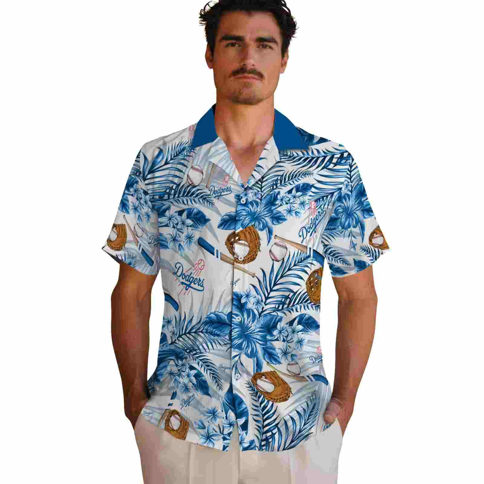 personalized los angeles dodgers floral baseball blue white hawaiian shirt fashion forward