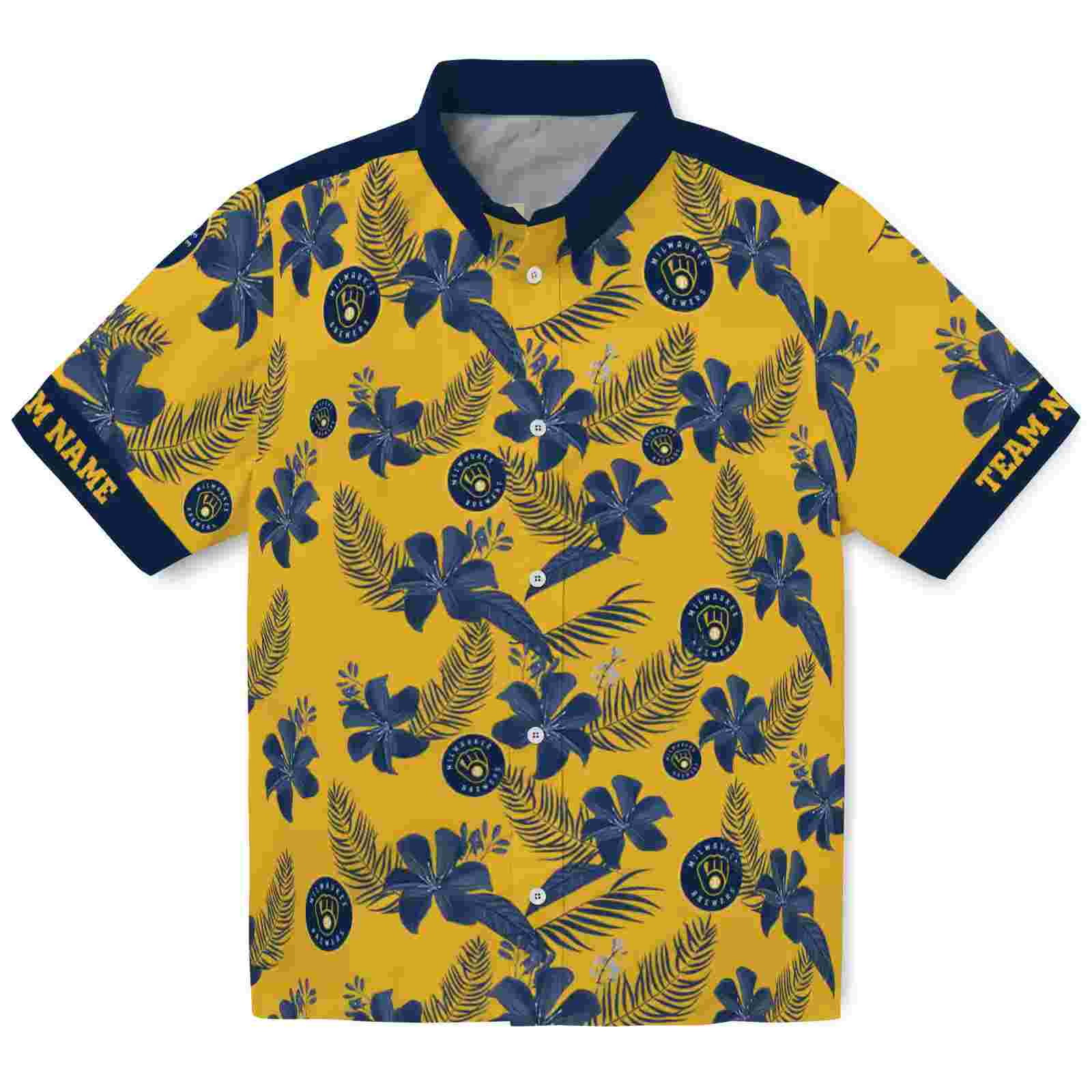 Personalized Milwaukee Brewers Botanical Print Yellow Hawaiian Shirt