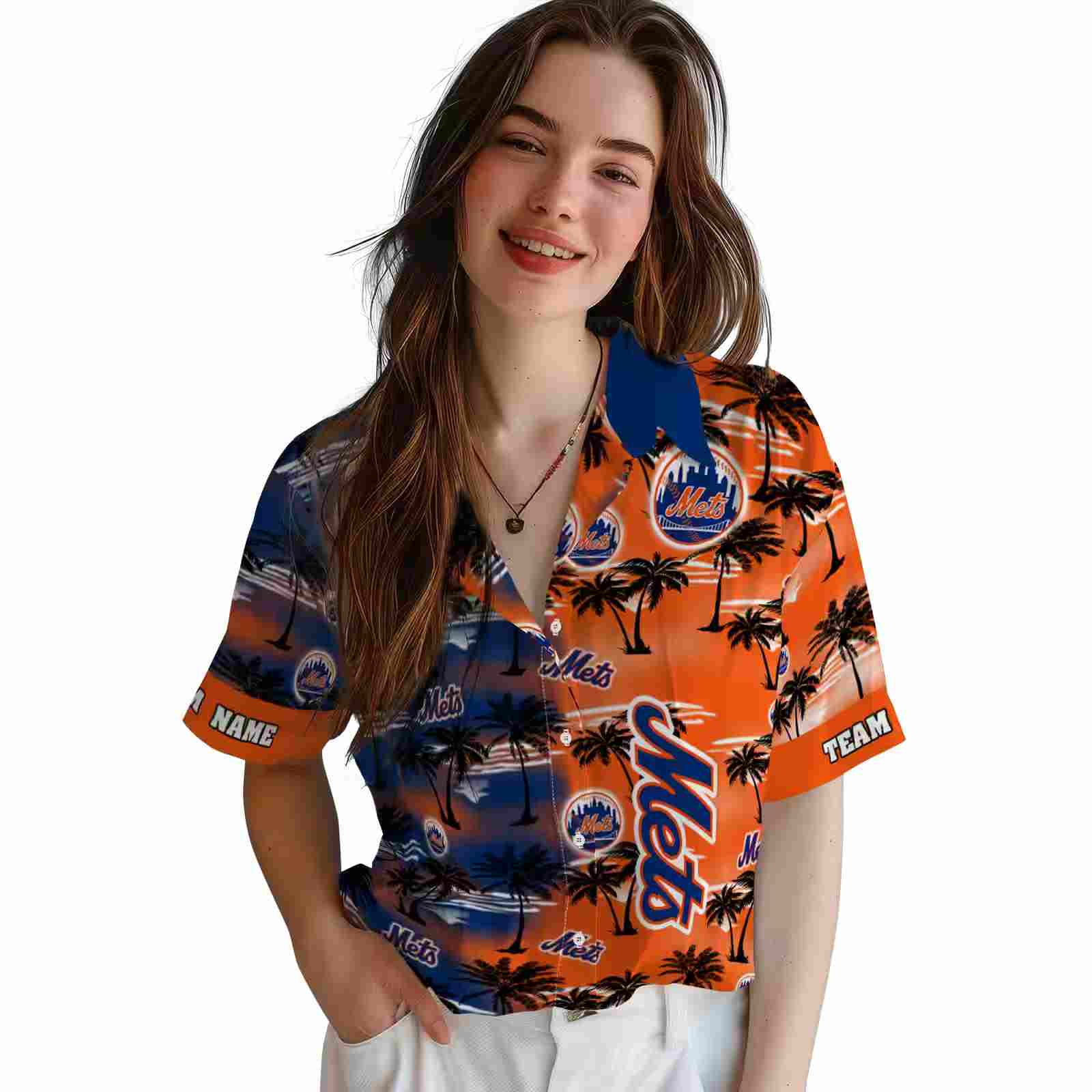 personalized new york mets palm silhouettes blue hawaiian shirt latest model