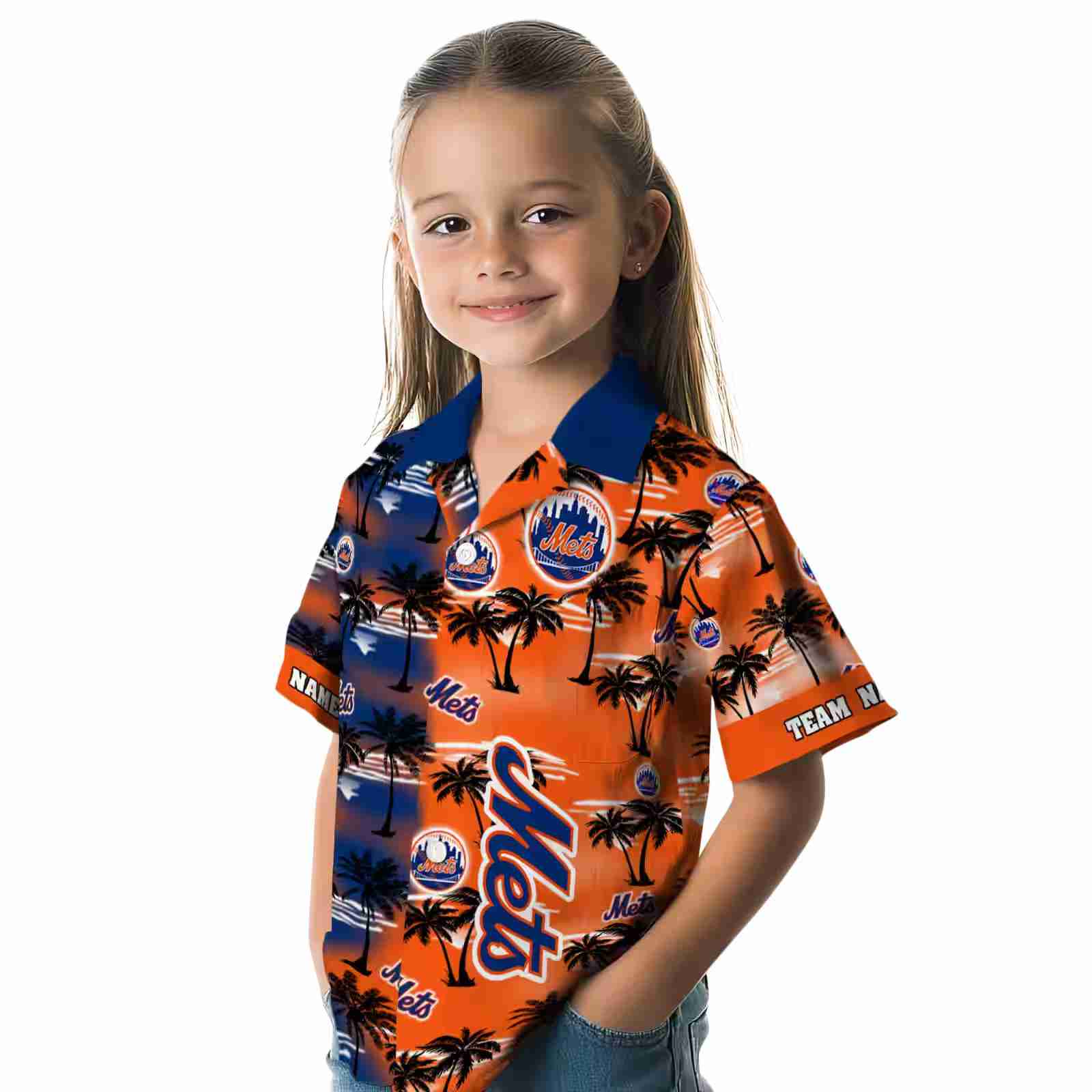 personalized new york mets palm silhouettes blue hawaiian shirt premium grade