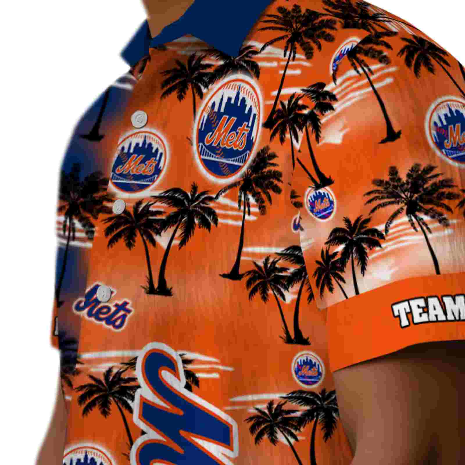 personalized new york mets palm silhouettes blue hawaiian shirt trendy