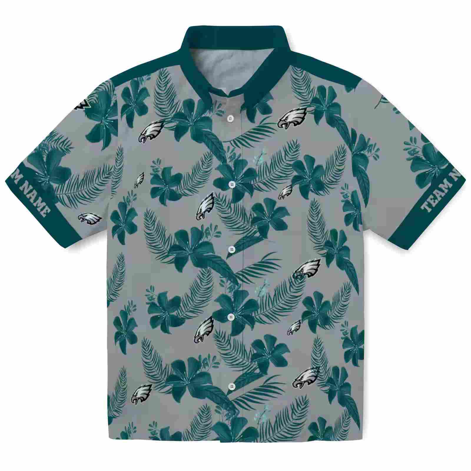 Personalized Philadelphia Eagles Botanical Print Silver Hawaiian Shirt