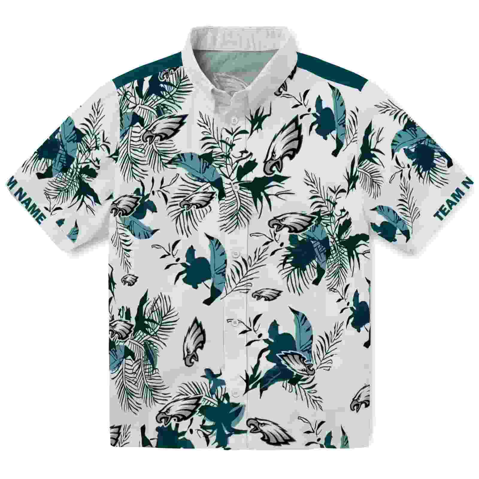 Personalized Philadelphia Eagles Botanical Theme Green White Hawaiian Shirt