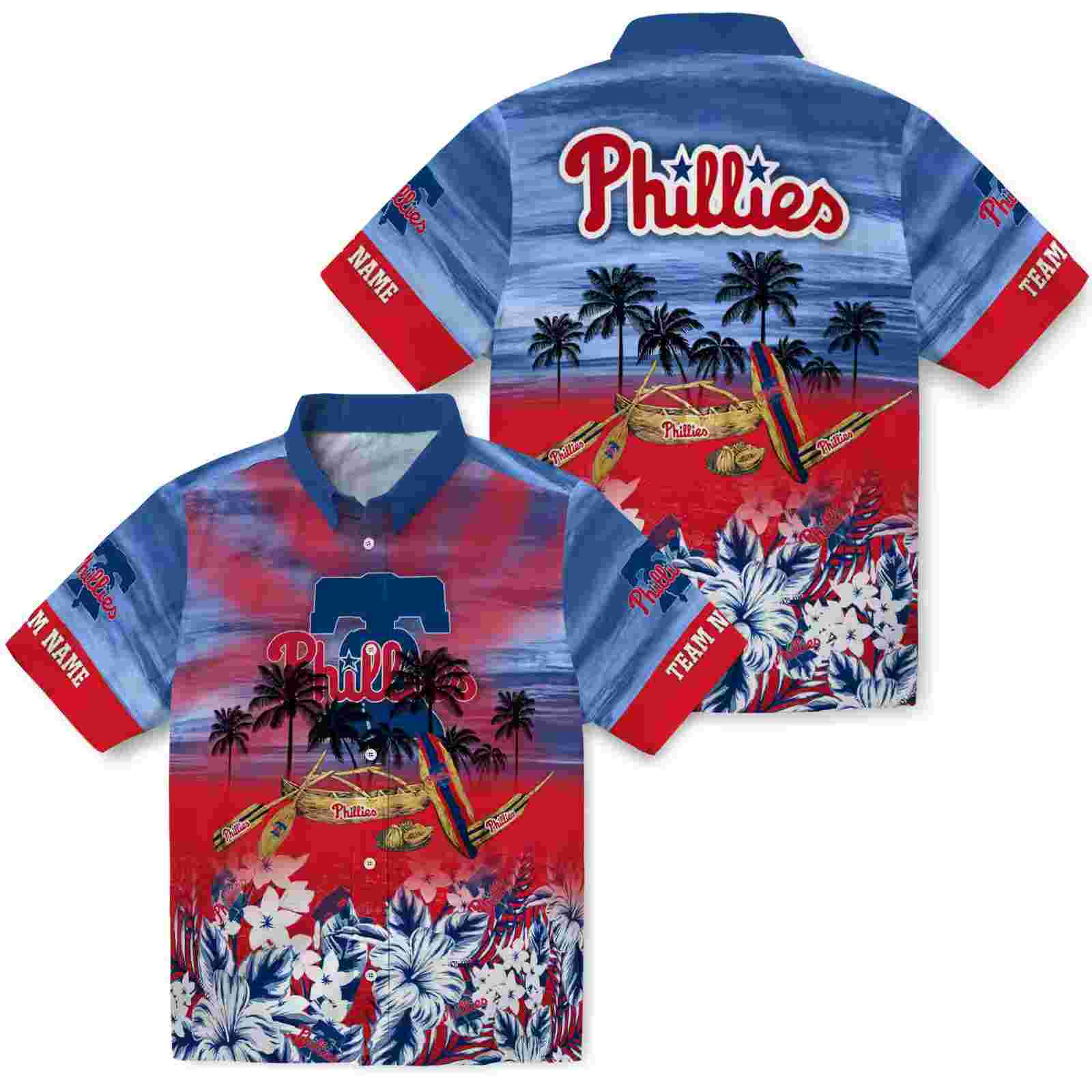 personalized philadelphia phillies tropical canoe blue hawaiian shirt high quality