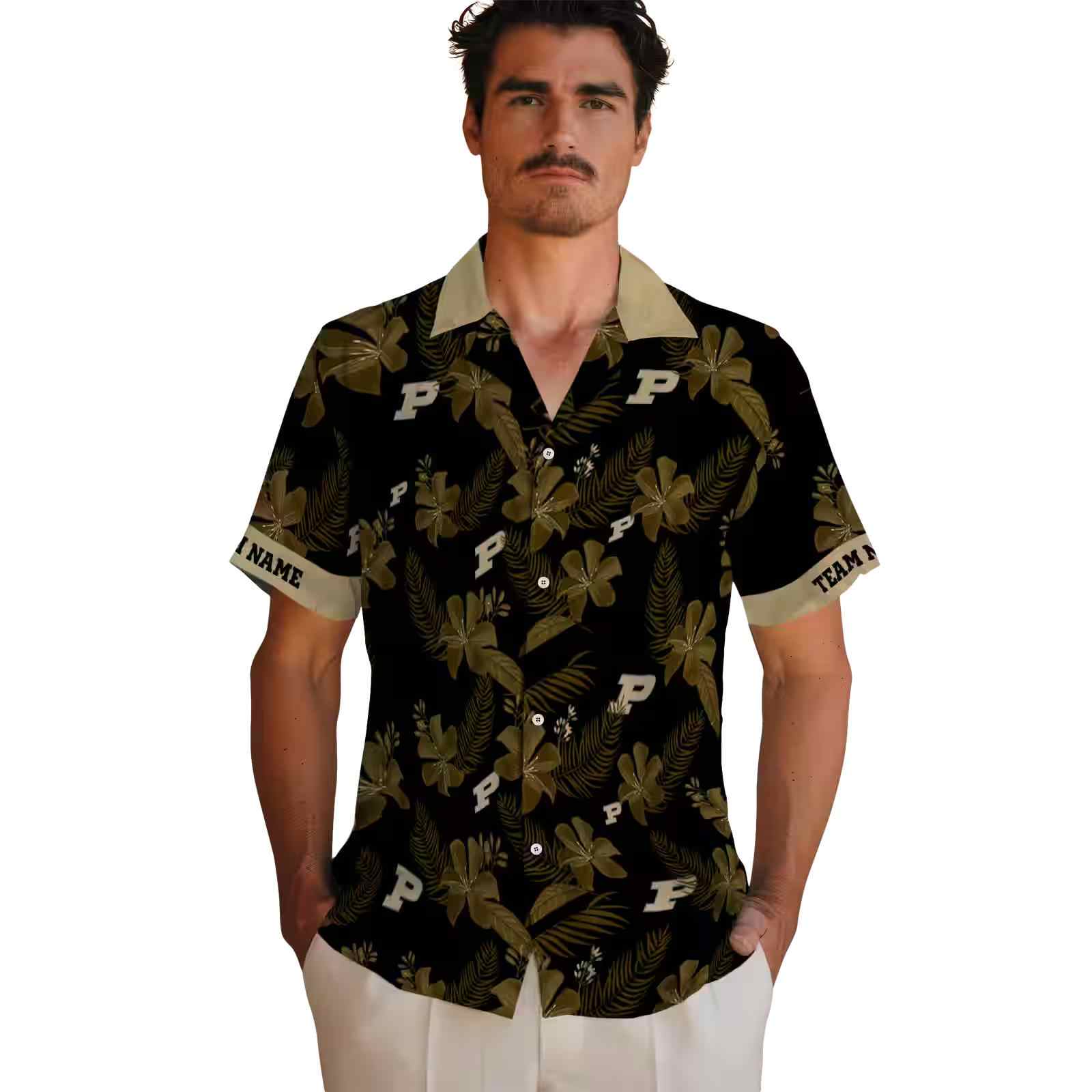 personalized purdue boilermakers botanical print black hawaiian shirt fashion forward