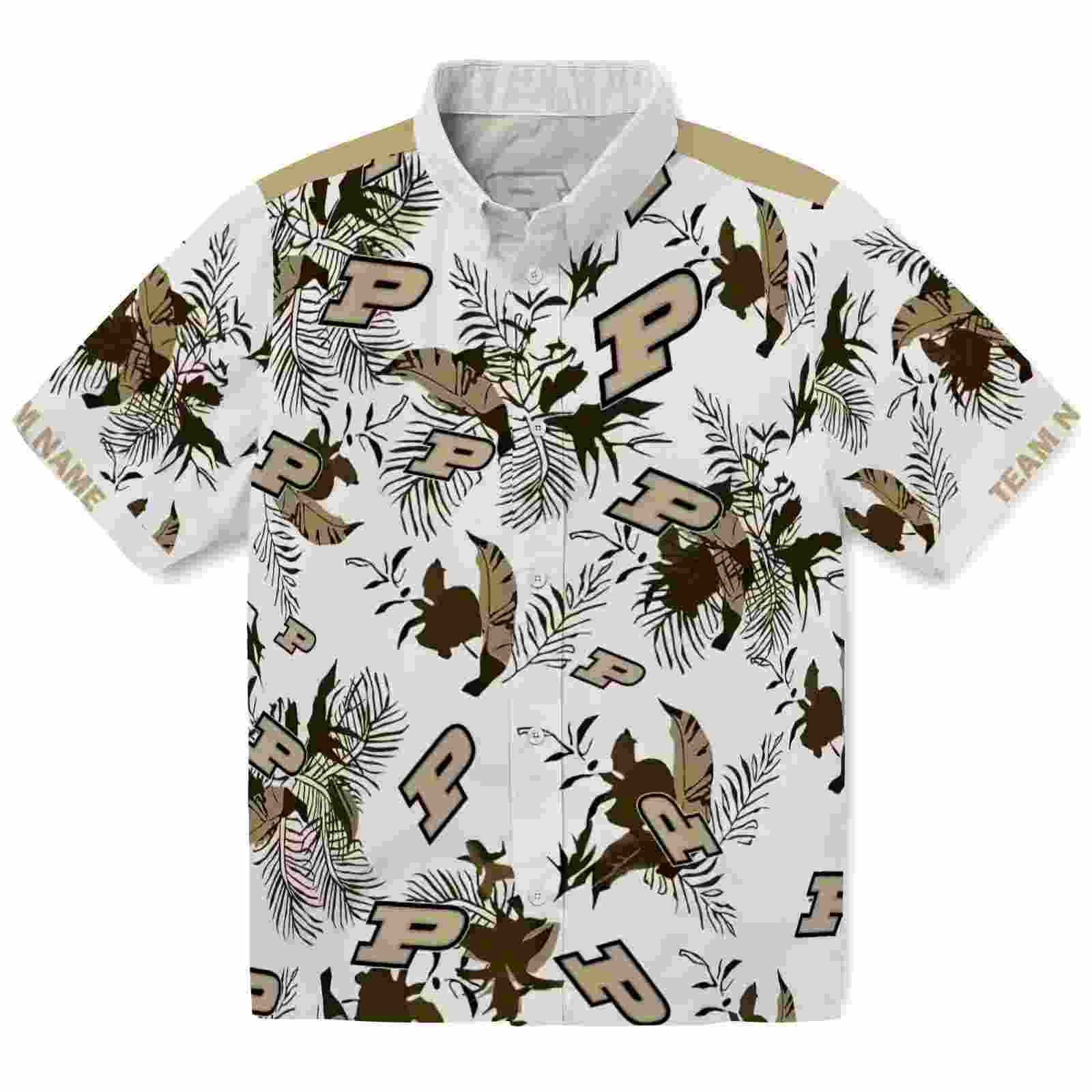 Personalized Purdue Boilermakers Botanical Theme Gold White Hawaiian Shirt