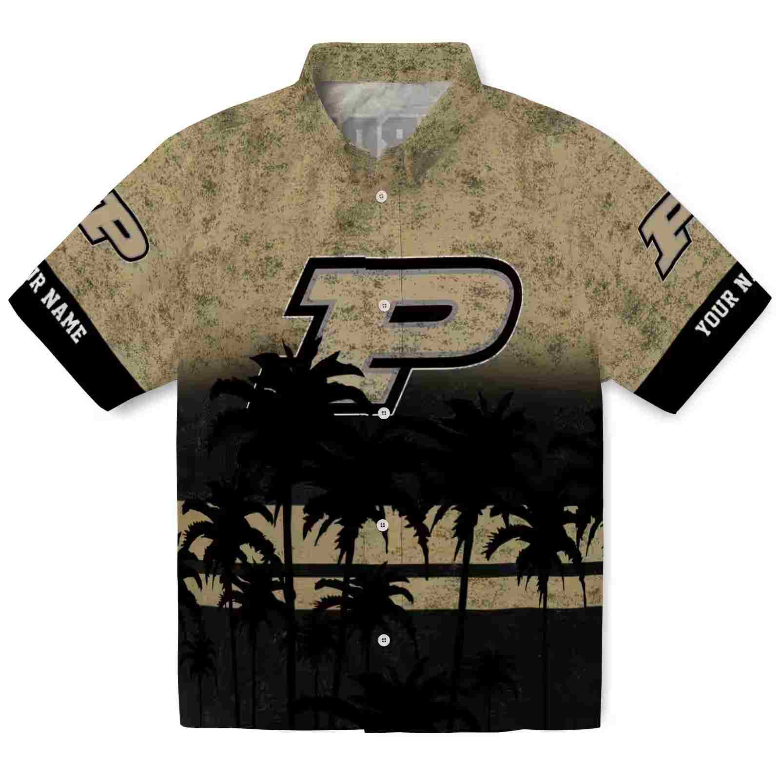 personalized purdue boilermakers sunset pattern gold black hawaiian shirt best selling