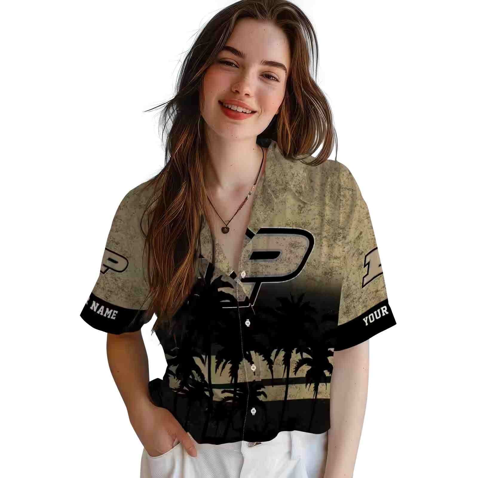 personalized purdue boilermakers sunset pattern gold black hawaiian shirt latest model