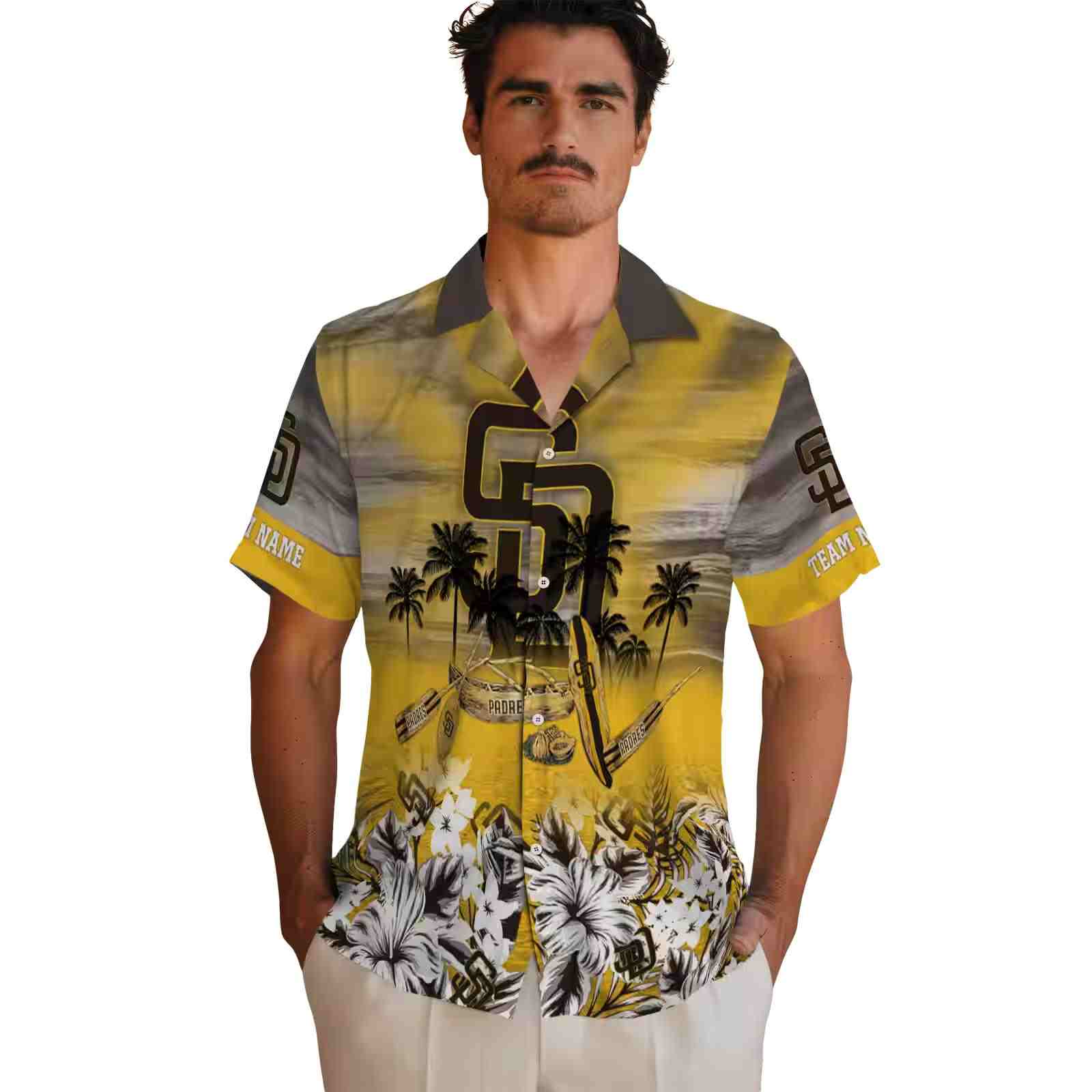 personalized san diego padres tropical canoe brown hawaiian shirt fashion forward