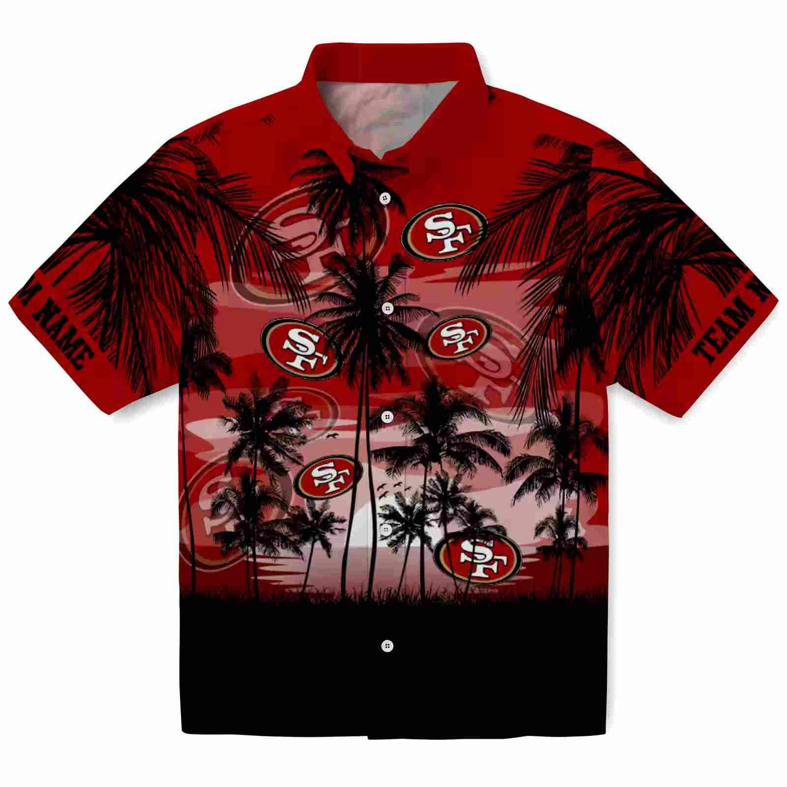 Personalized San Francisco 49ers Sunset Scene Red Black Hawaiian Shirt