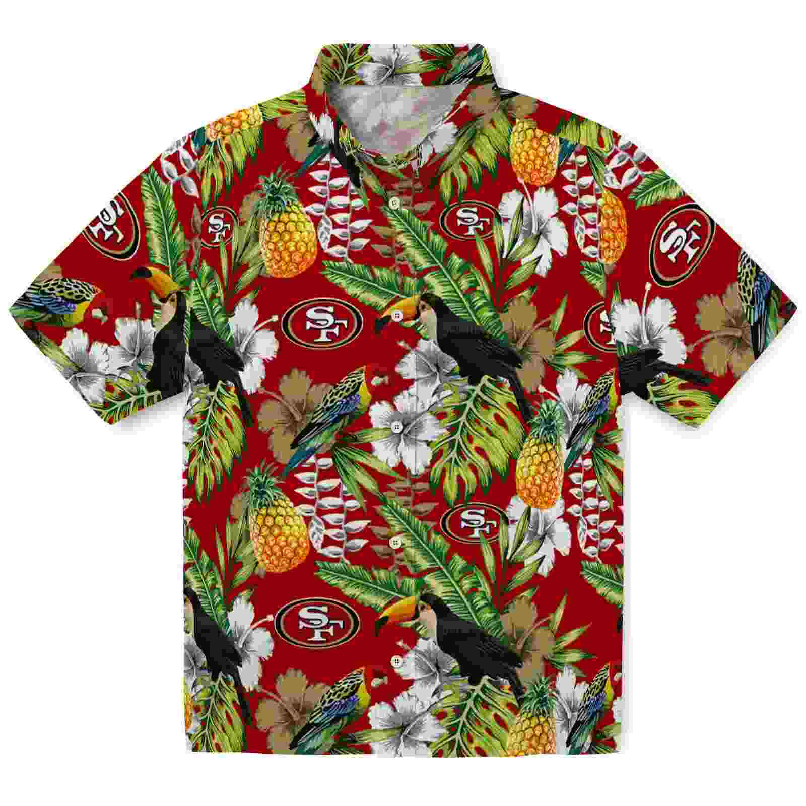 personalized san francisco 49ers tropical toucan red green hawaiian shirt best selling