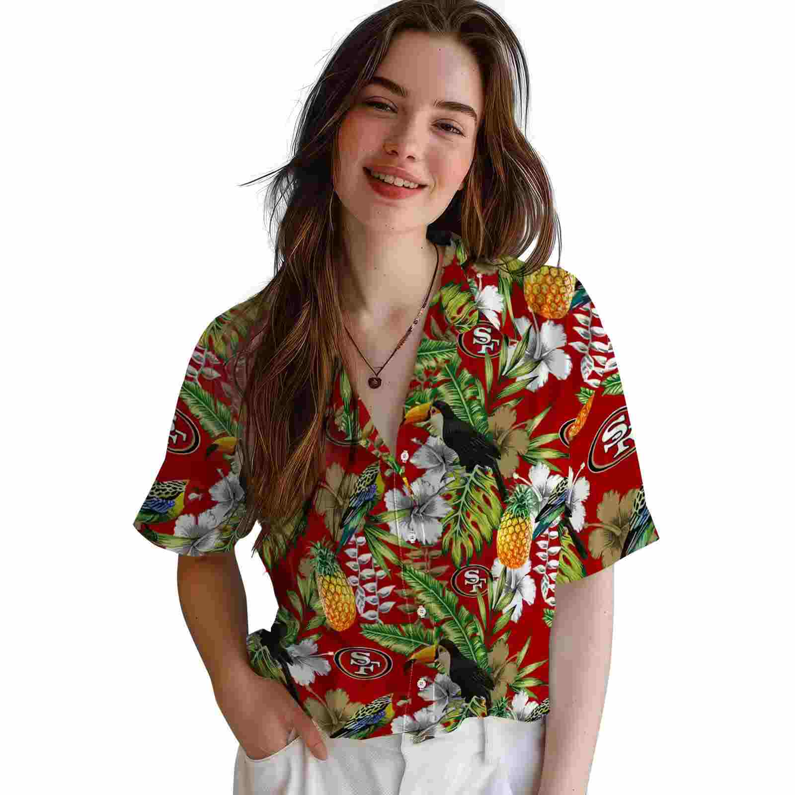 personalized san francisco 49ers tropical toucan red green hawaiian shirt latest model