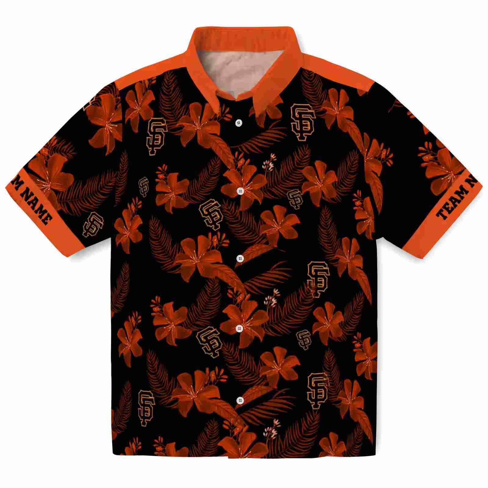 Personalized San Francisco Giants Botanical Print Black Hawaiian Shirt