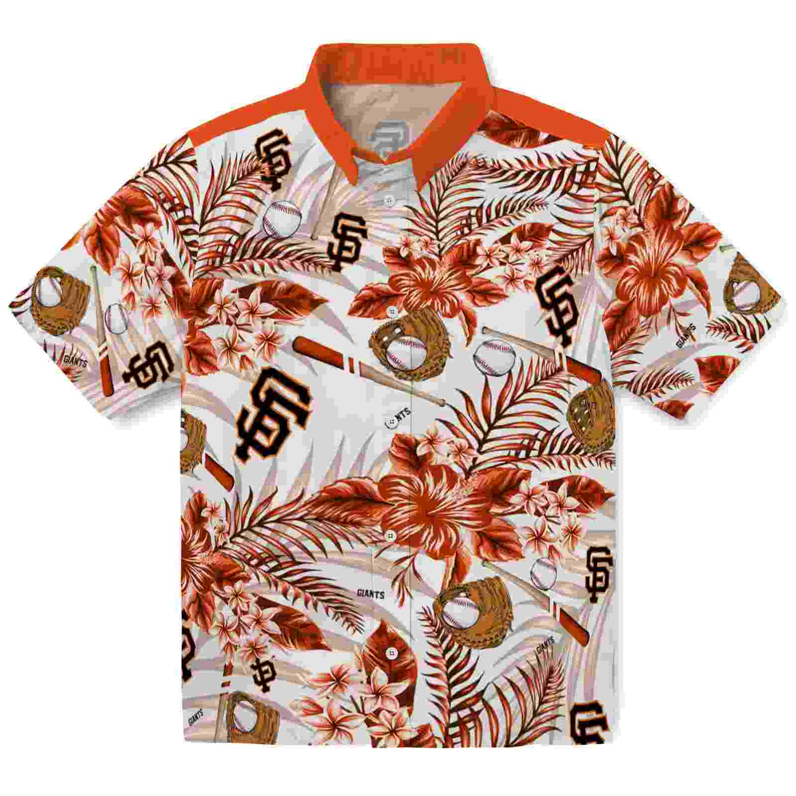 Personalized San Francisco Giants Floral Baseball Orange White Hawaiian Shirt