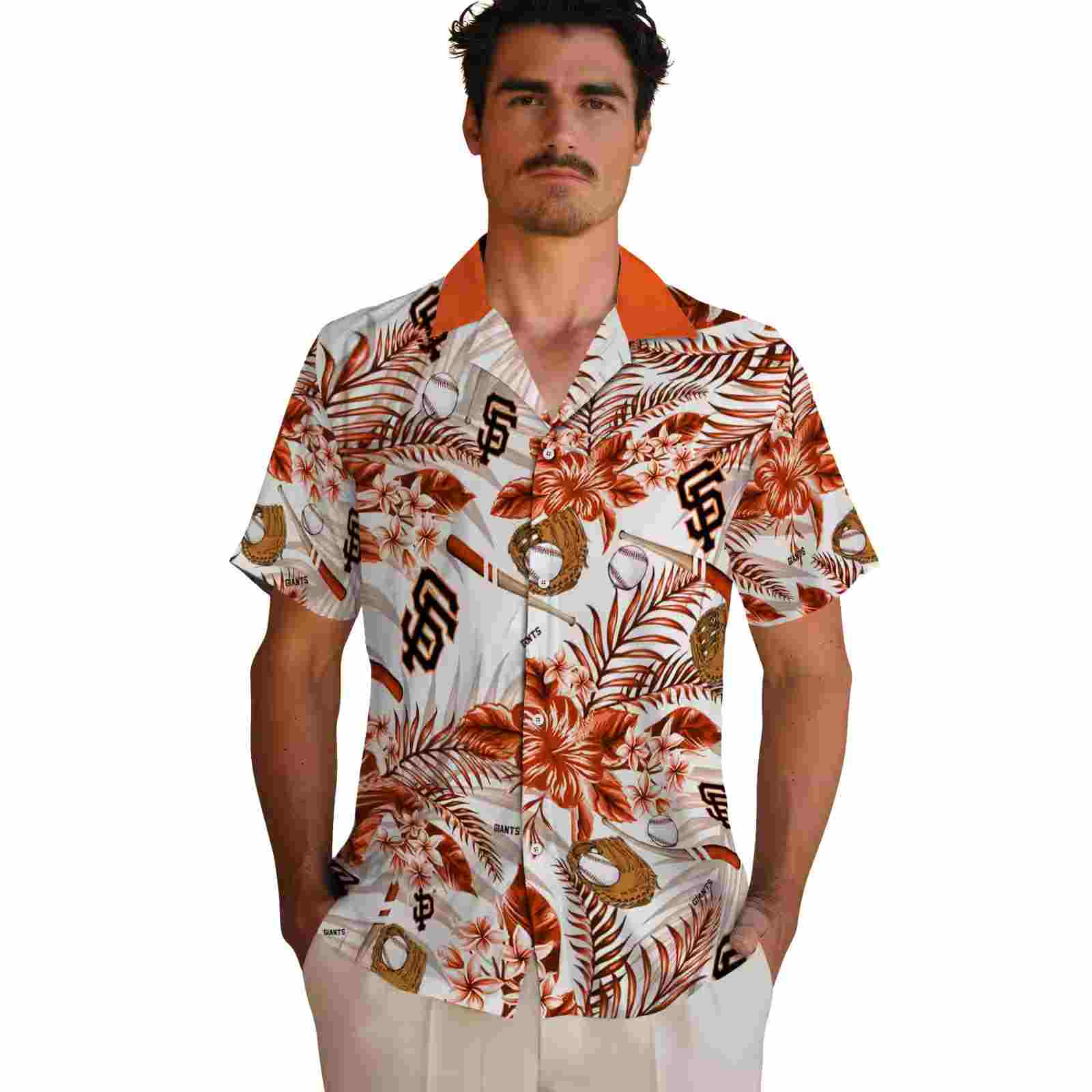 personalized san francisco giants floral baseball orange white hawaiian shirt fashion forward