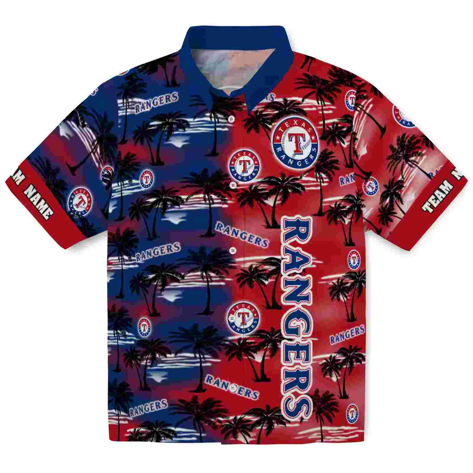 Personalized Texas Rangers Palm Silhouettes Blue Hawaiian Shirt