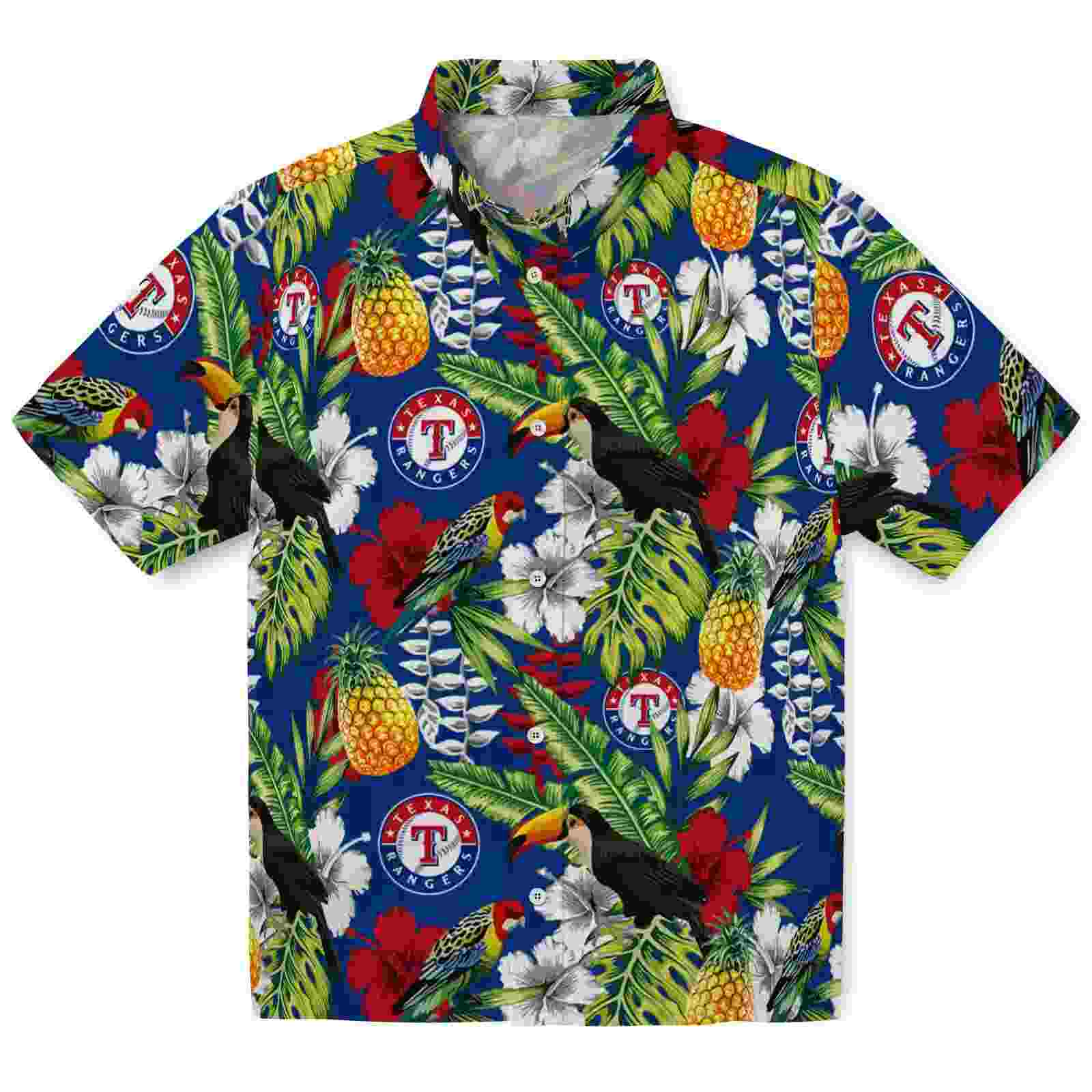 Personalized Texas Rangers Tropical Toucan Blue Green Hawaiian Shirt