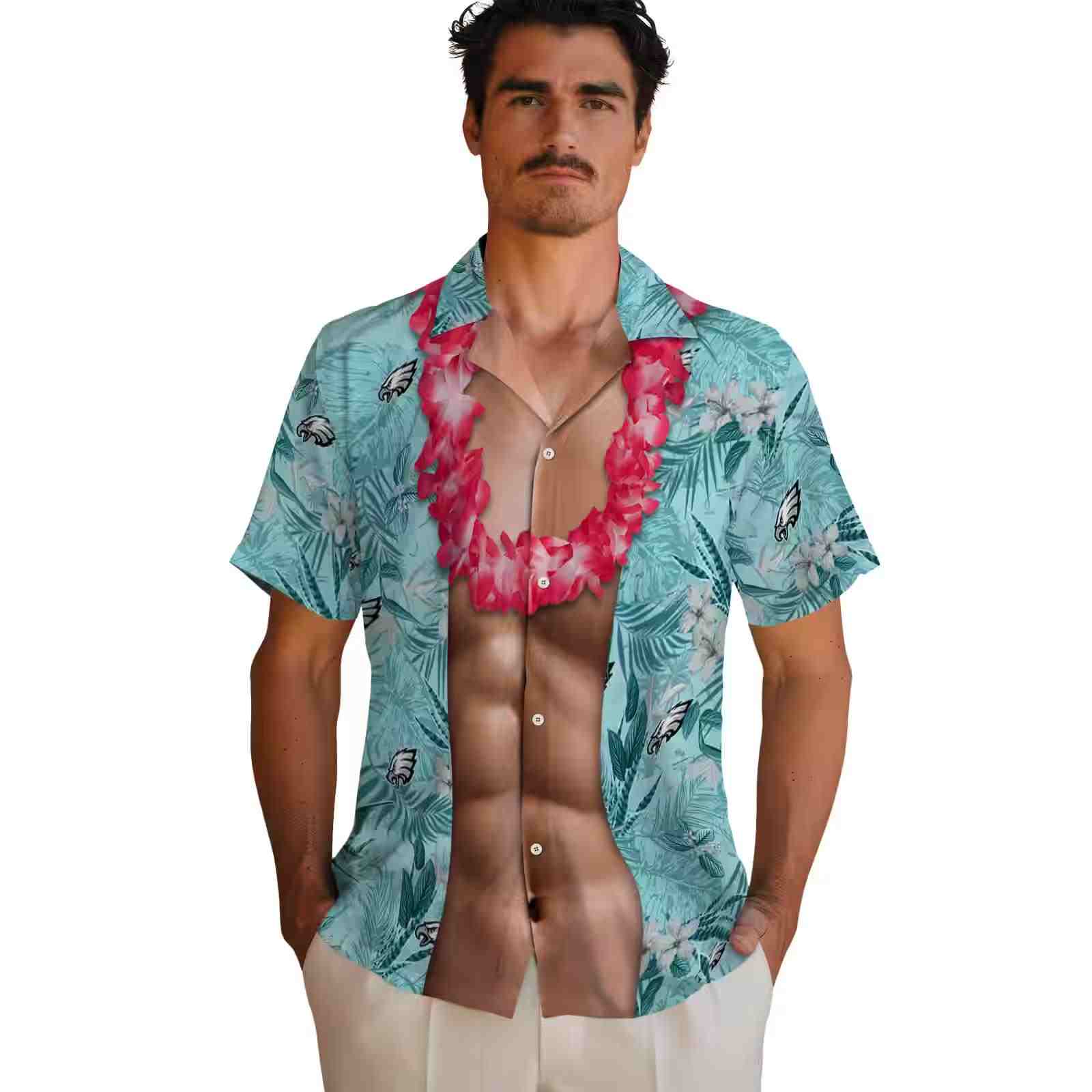 philadelphia eagles chest illusion green hawaiian shirt fashion forward