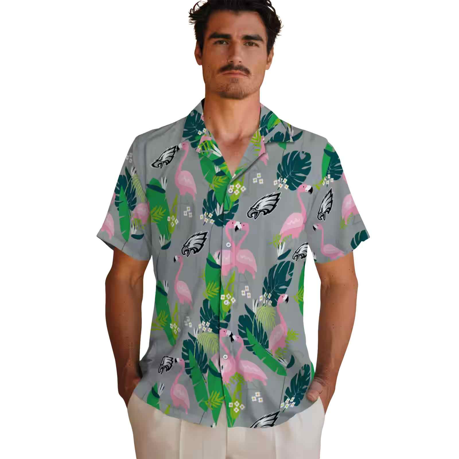 philadelphia eagles flamingo foliage green hawaiian shirt fashion forward