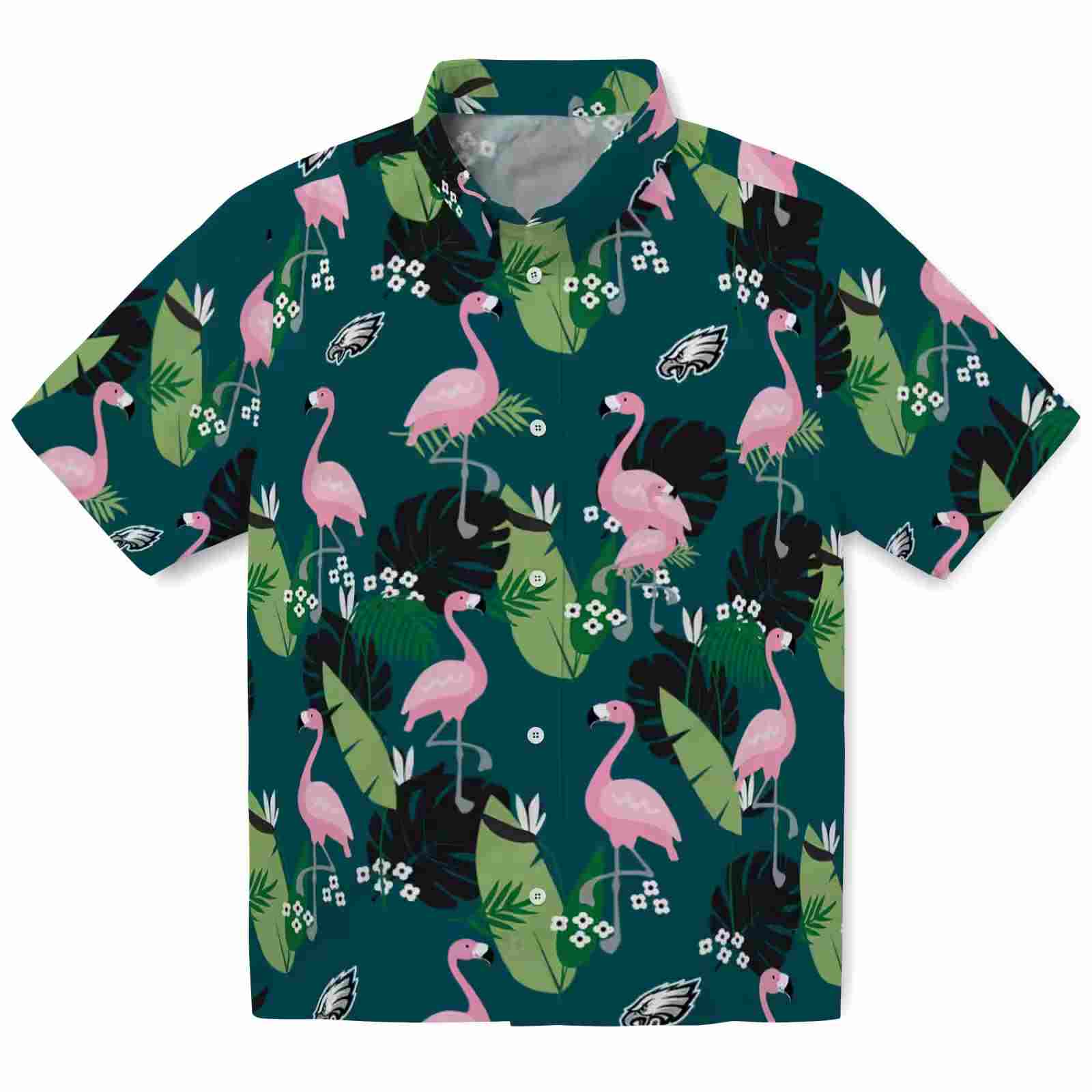 philadelphia eagles flamingo leaf motif green hawaiian shirt best selling