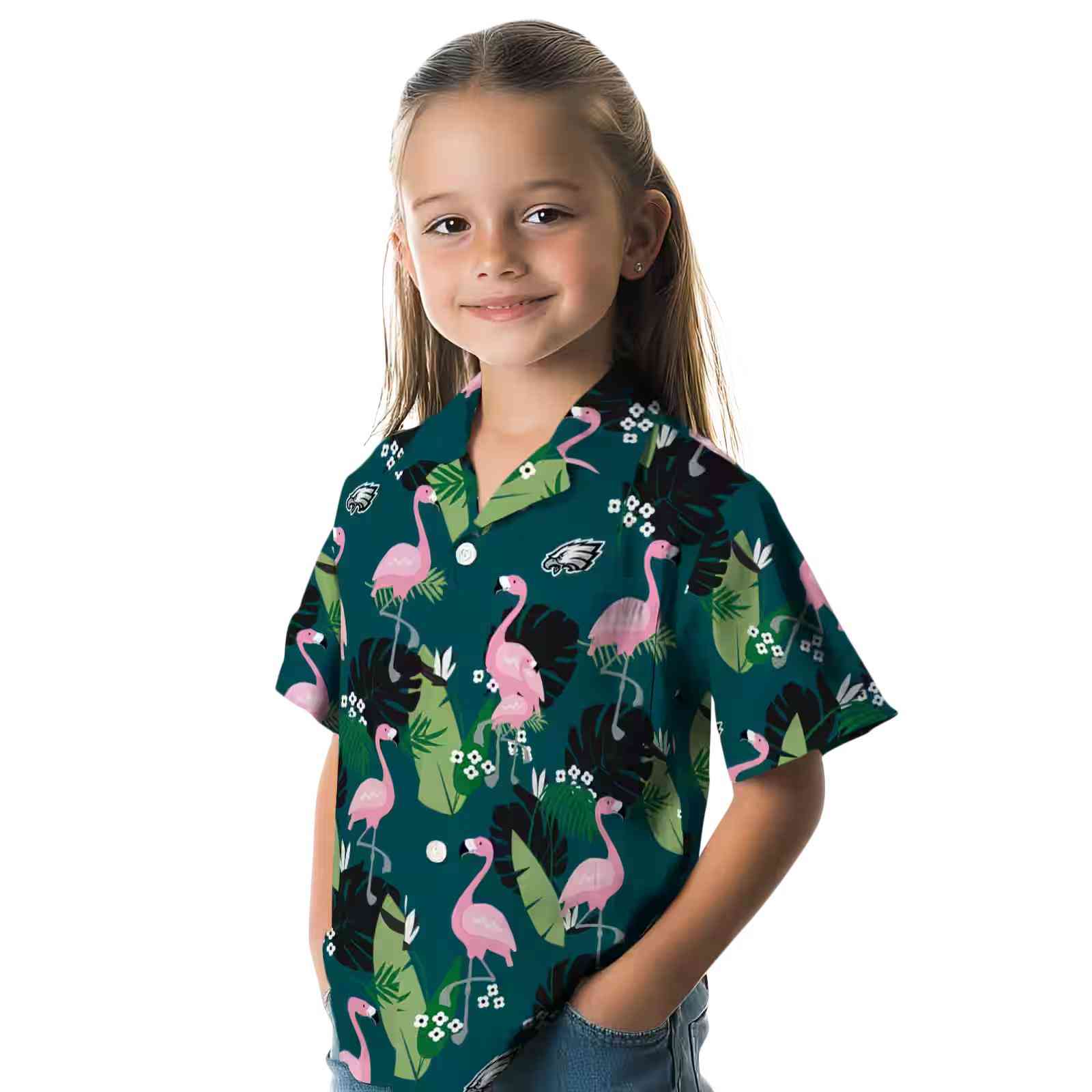 philadelphia eagles flamingo leaf motif green hawaiian shirt premium grade