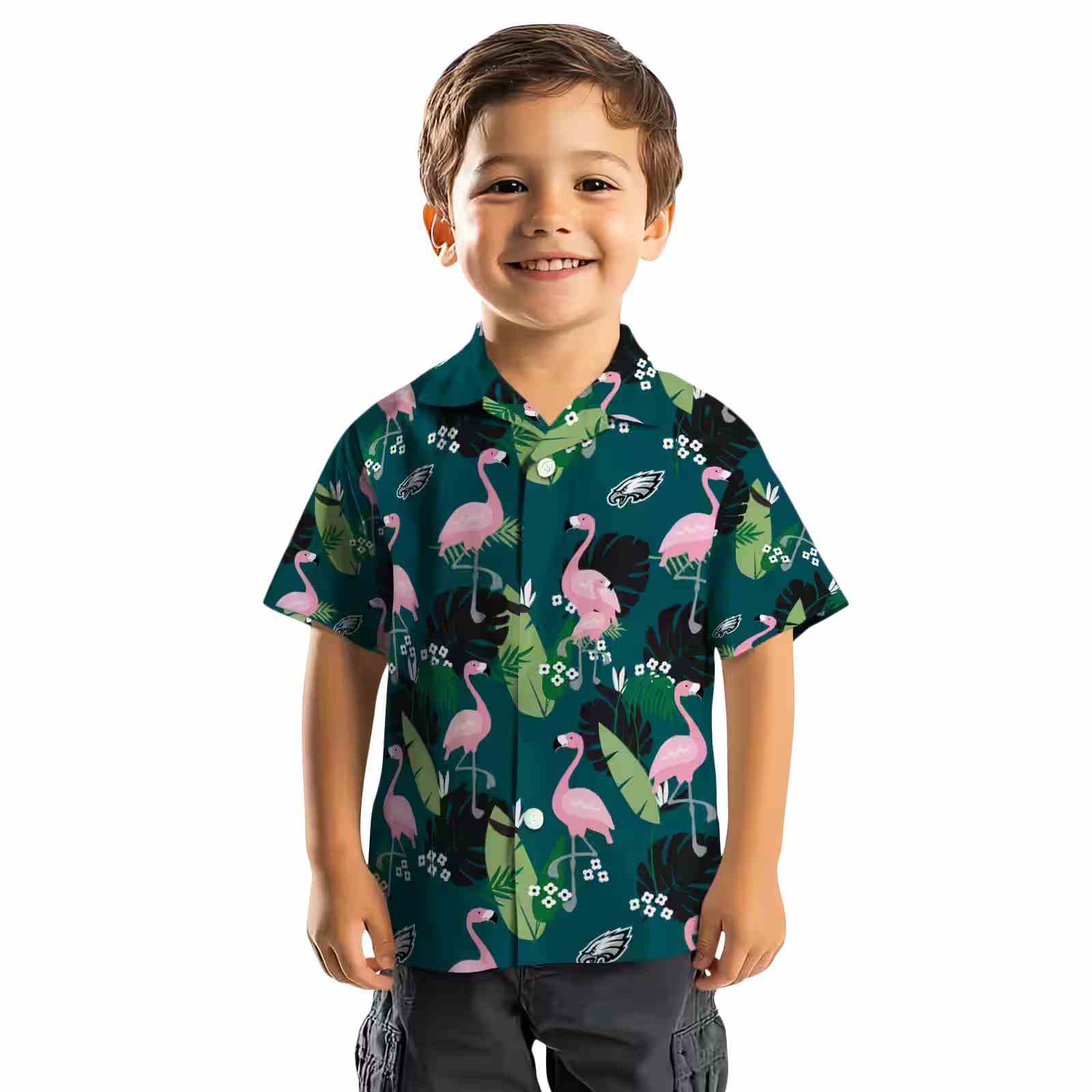 philadelphia eagles flamingo leaf motif green hawaiian shirt top rated