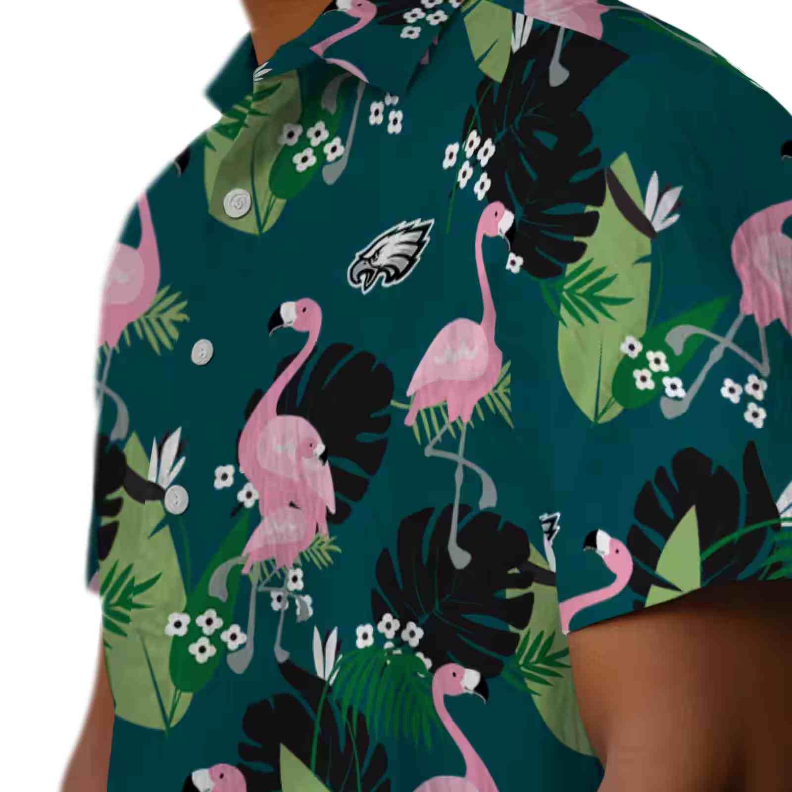 philadelphia eagles flamingo leaf motif green hawaiian shirt trendy