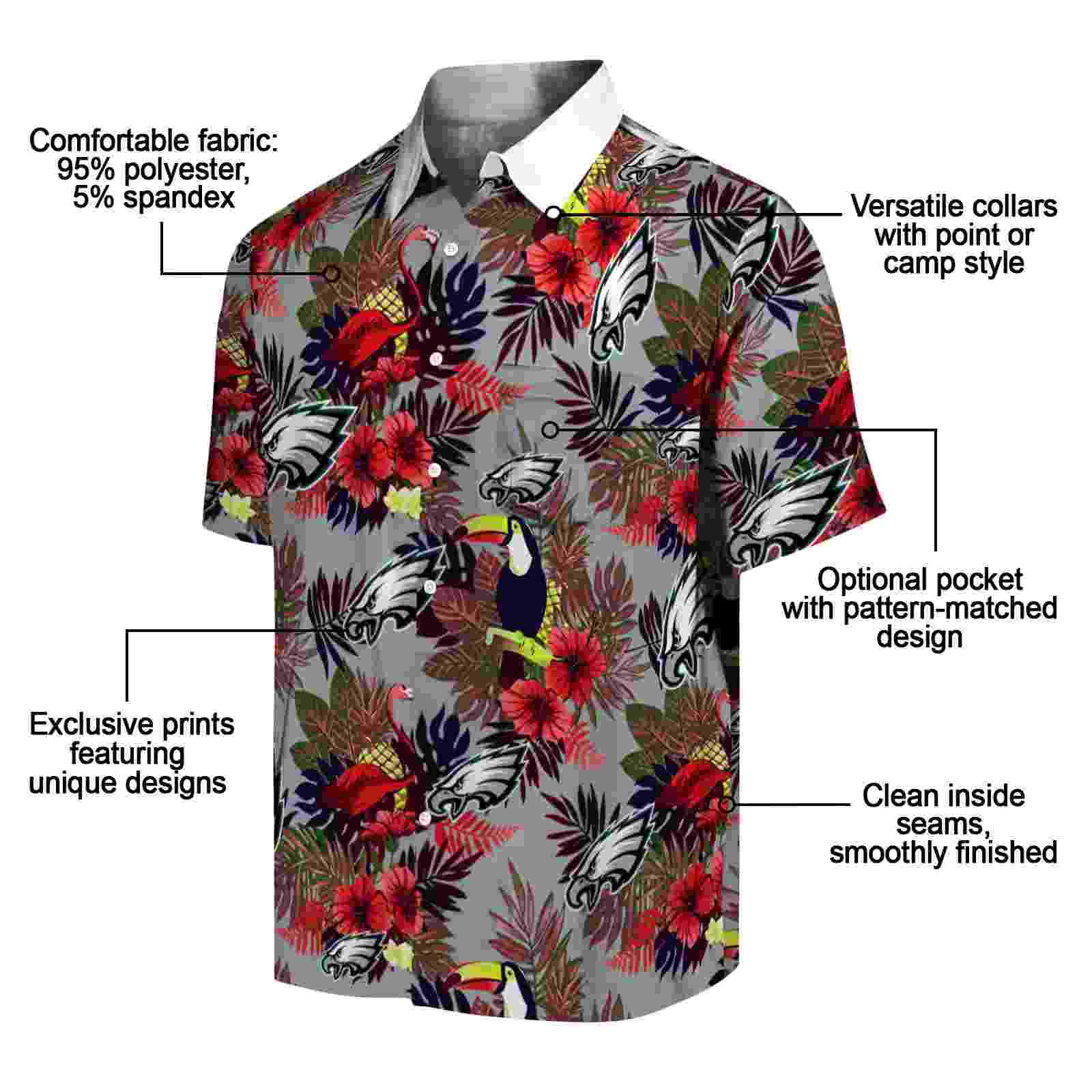 philadelphia eagles floral toucan green red hawaiian shirt new arrival