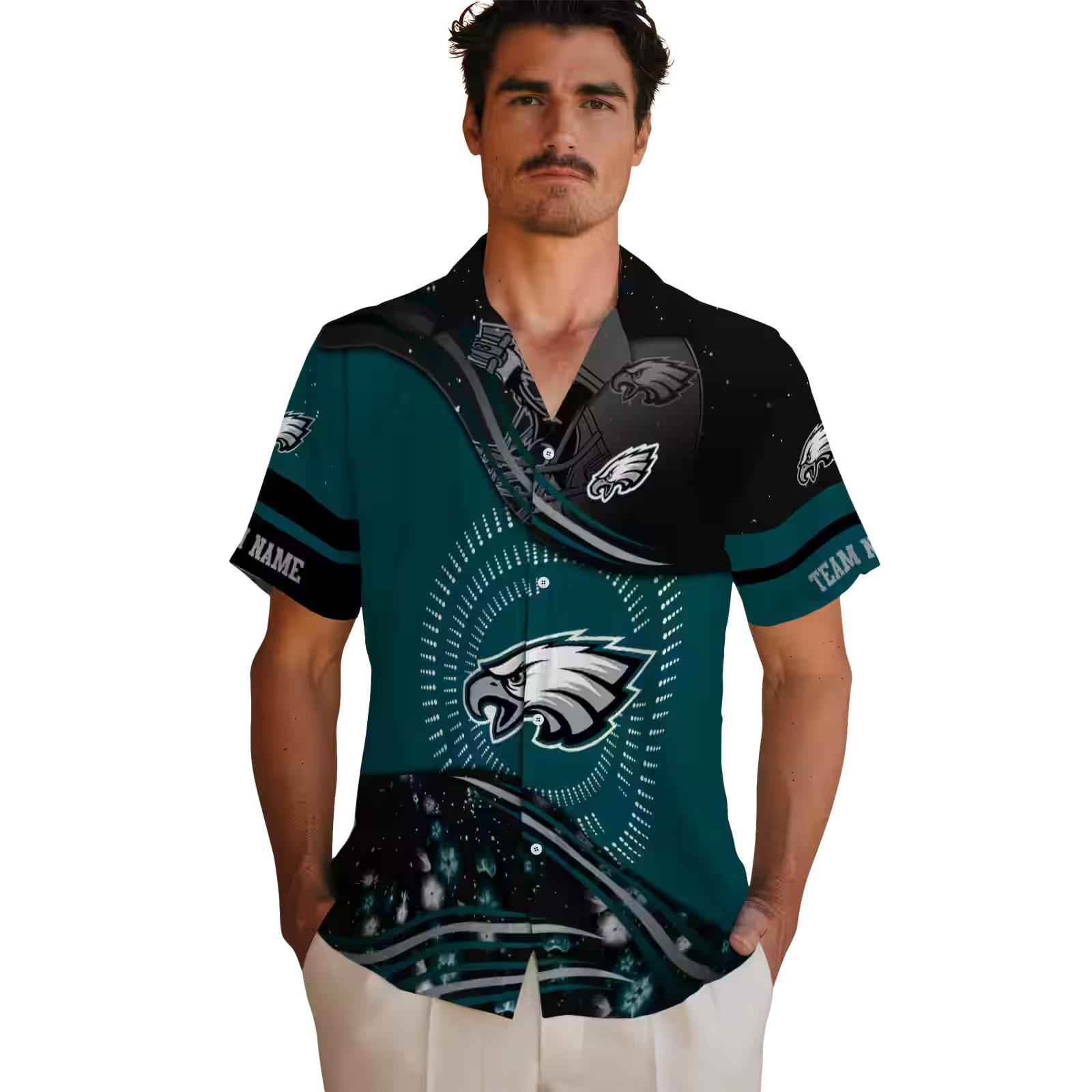 philadelphia eagles football wave green black hawaiian shirt fashion forward