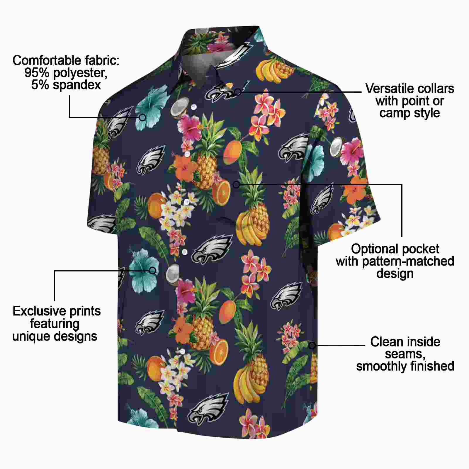 philadelphia eagles hibiscus and fruit navy blue hawaiian shirt new arrival